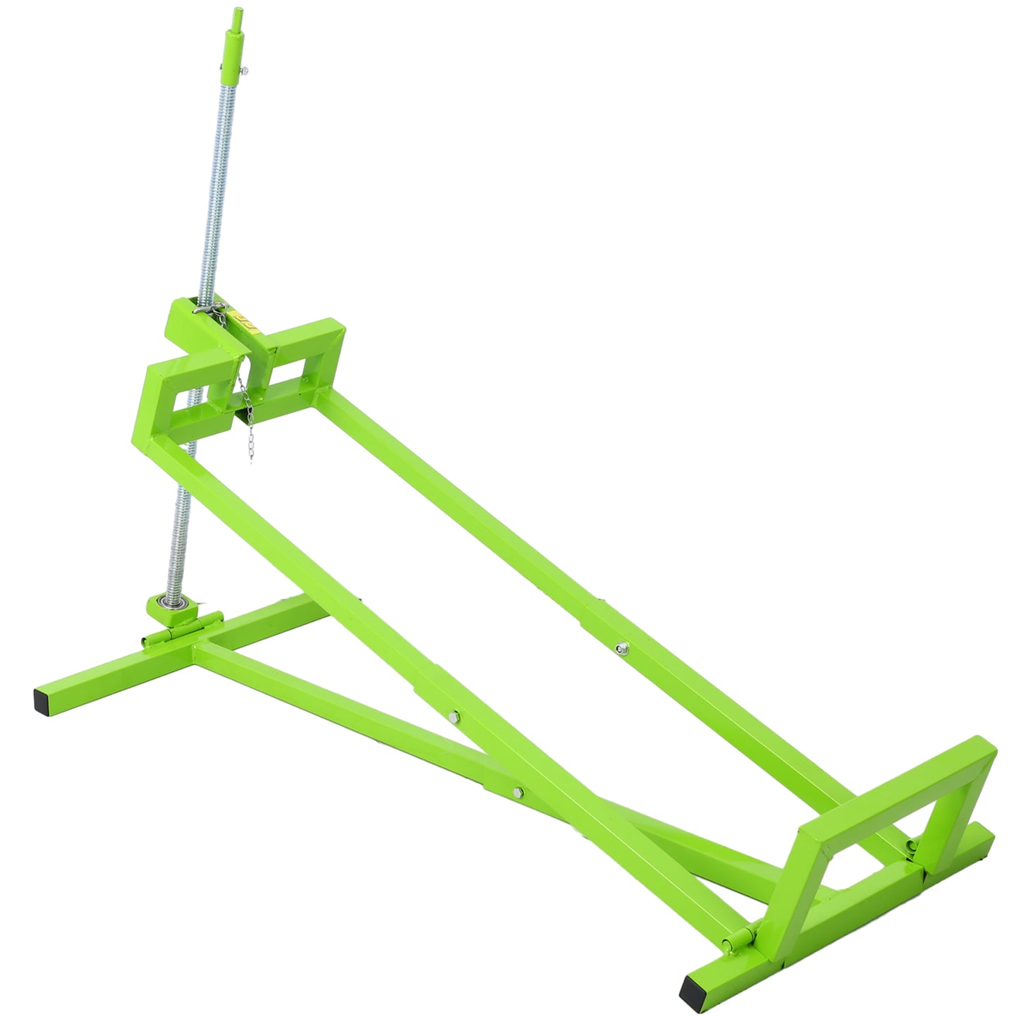 Bright green metal skid steer quick tach adapter with adjustable springloaded arm