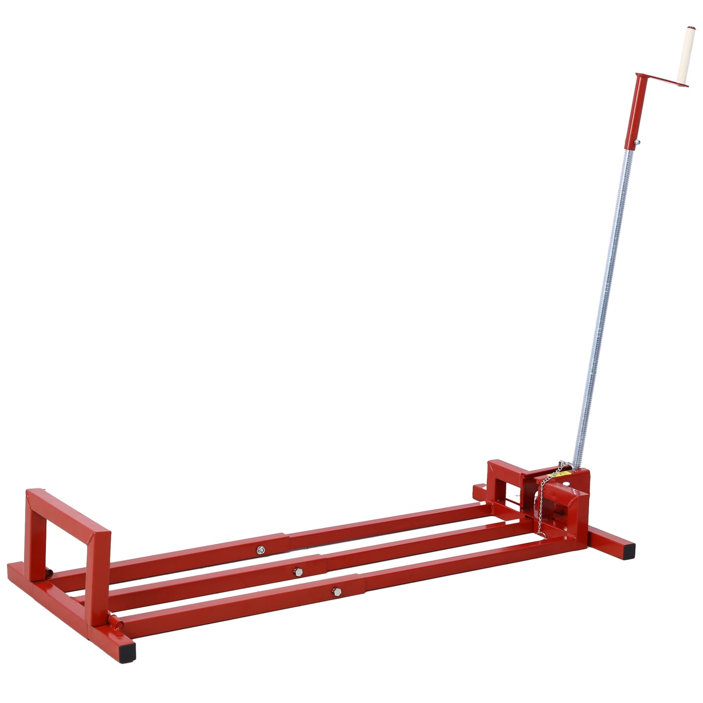 Red metal hay bale spear with adjustable handle and spring