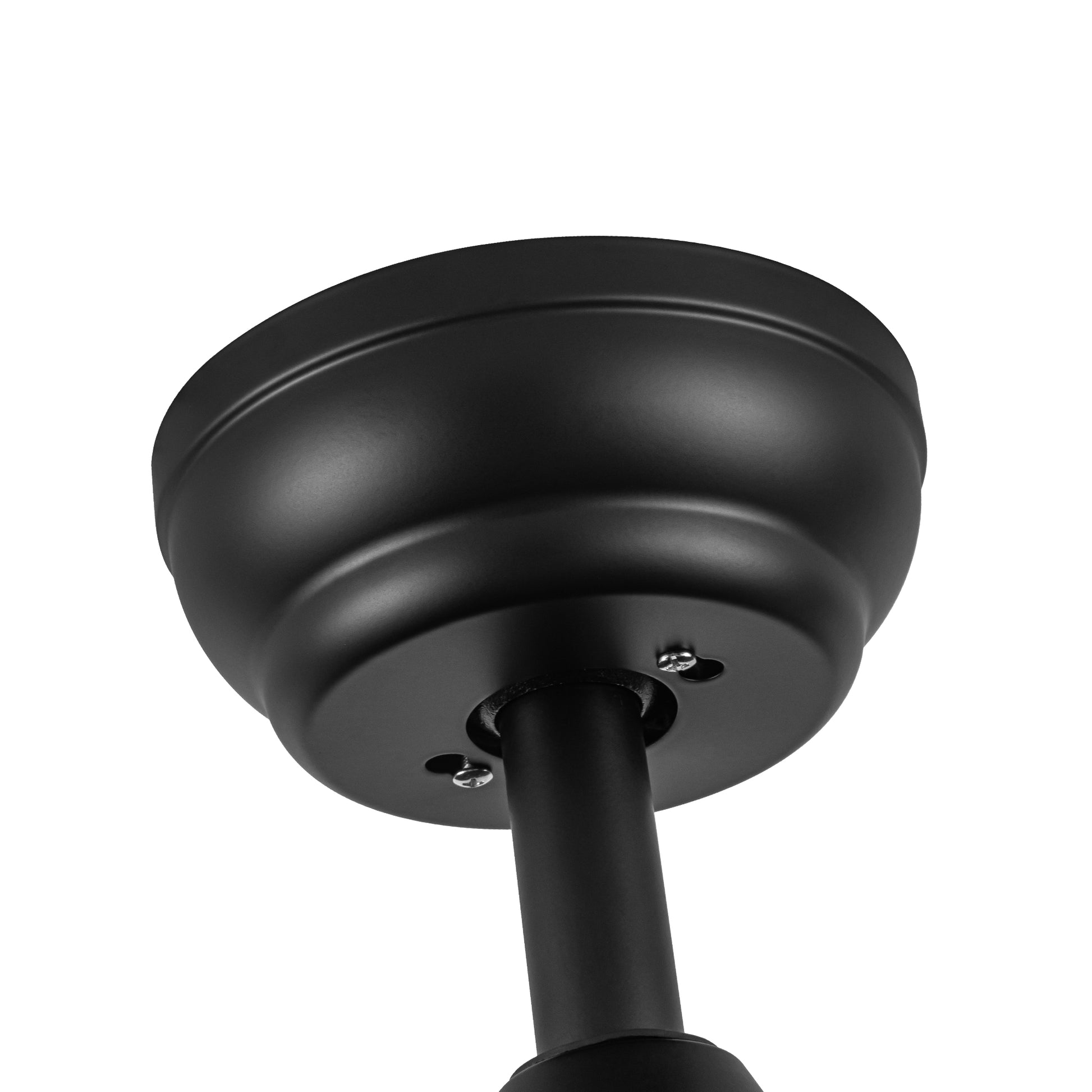 Black metal ceiling canopy for modern ceiling fan installation