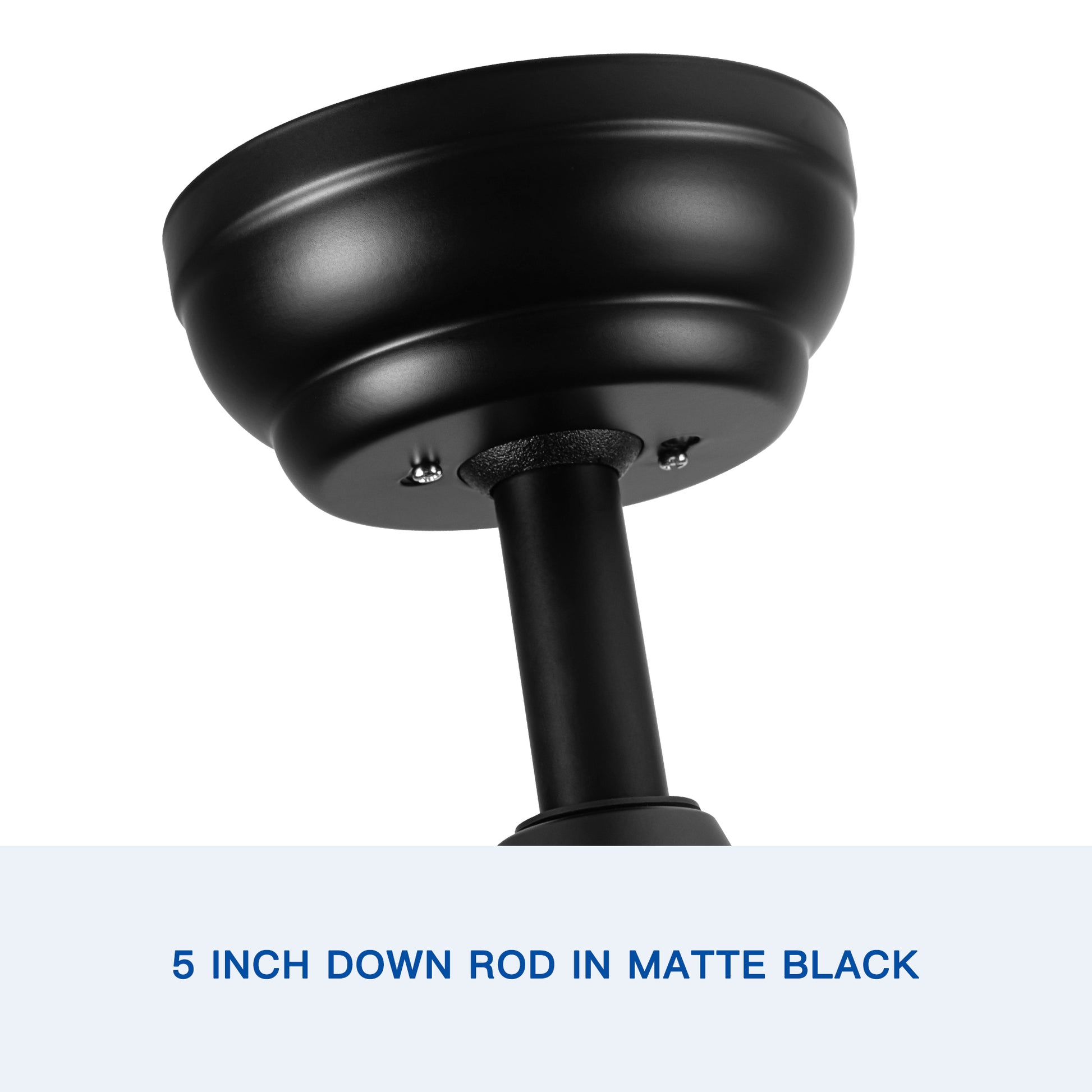 Closeup of a inch down rod in matte black showing its mounting bracket and attachment point