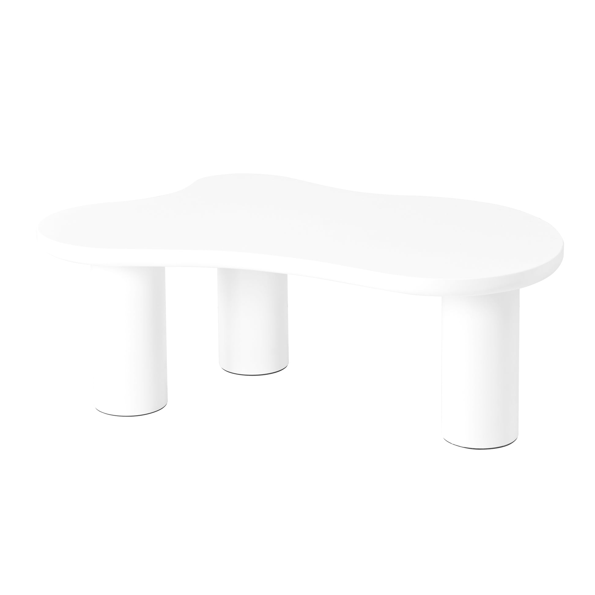 White organicshaped coffee table with cylindrical legs a modern furniture piece