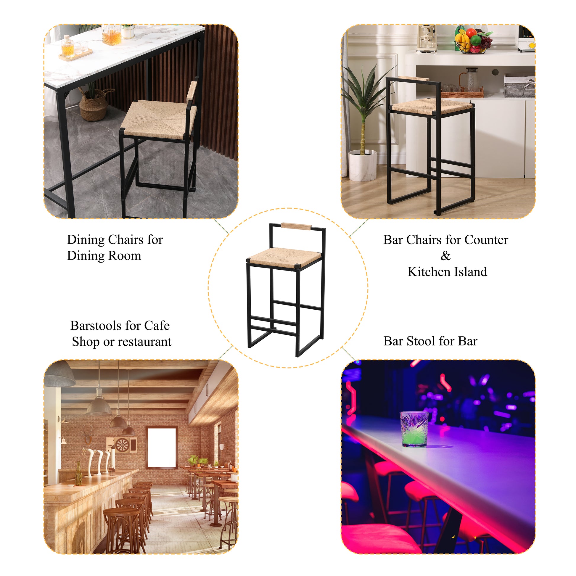 Wooden seat black metal frame dining chair for modern dining room