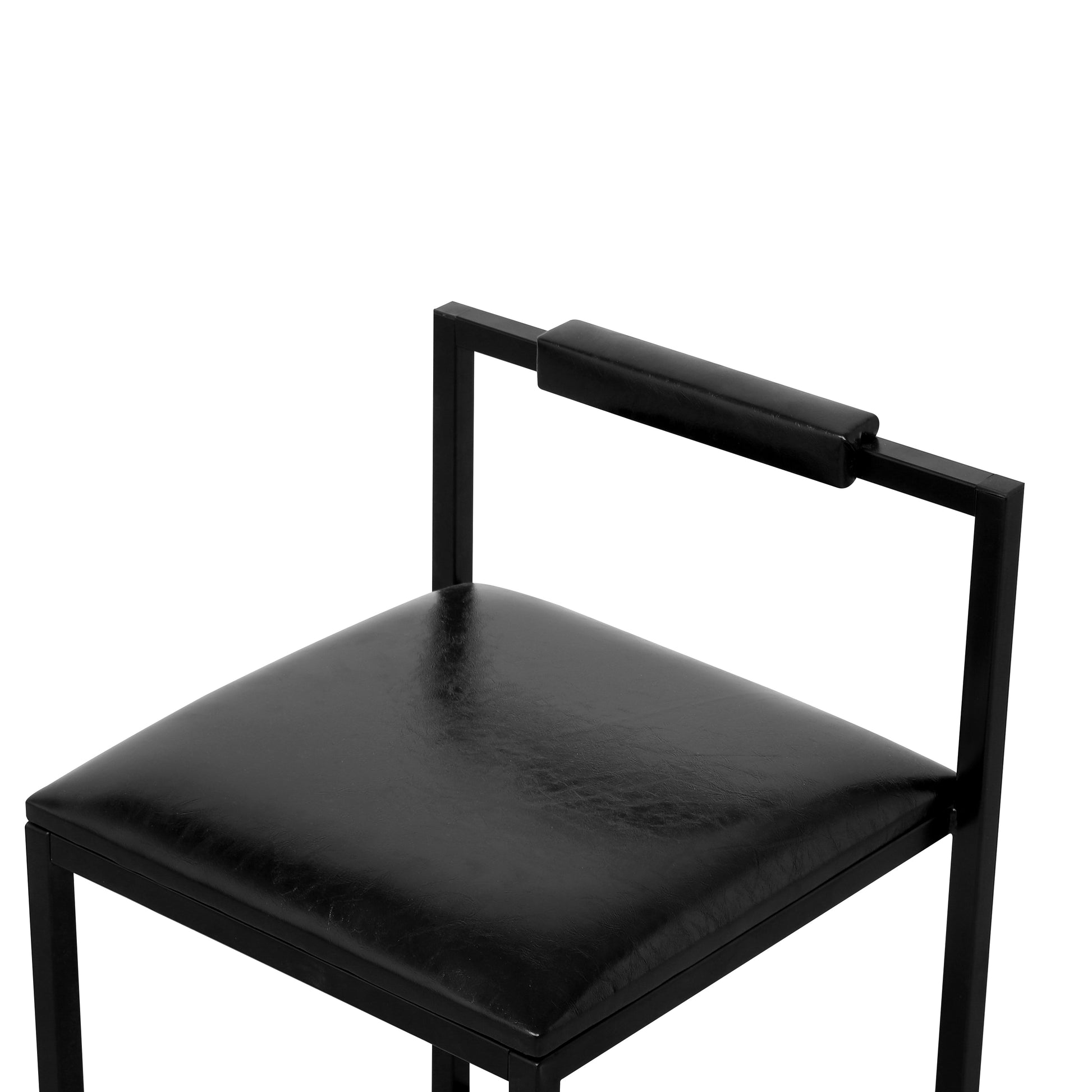Black faux leather modern bar stool with metal frame