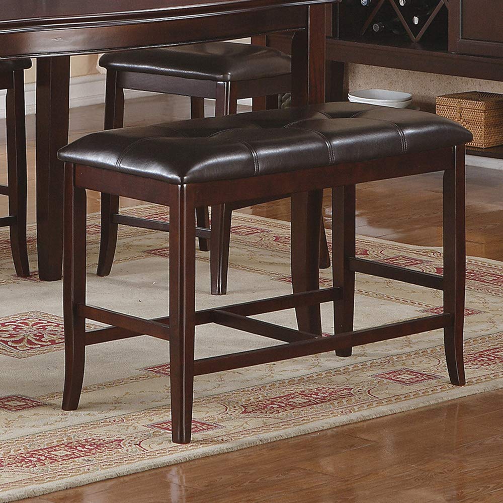Dark brown faux leather tufted counter stool with wooden frame modern design