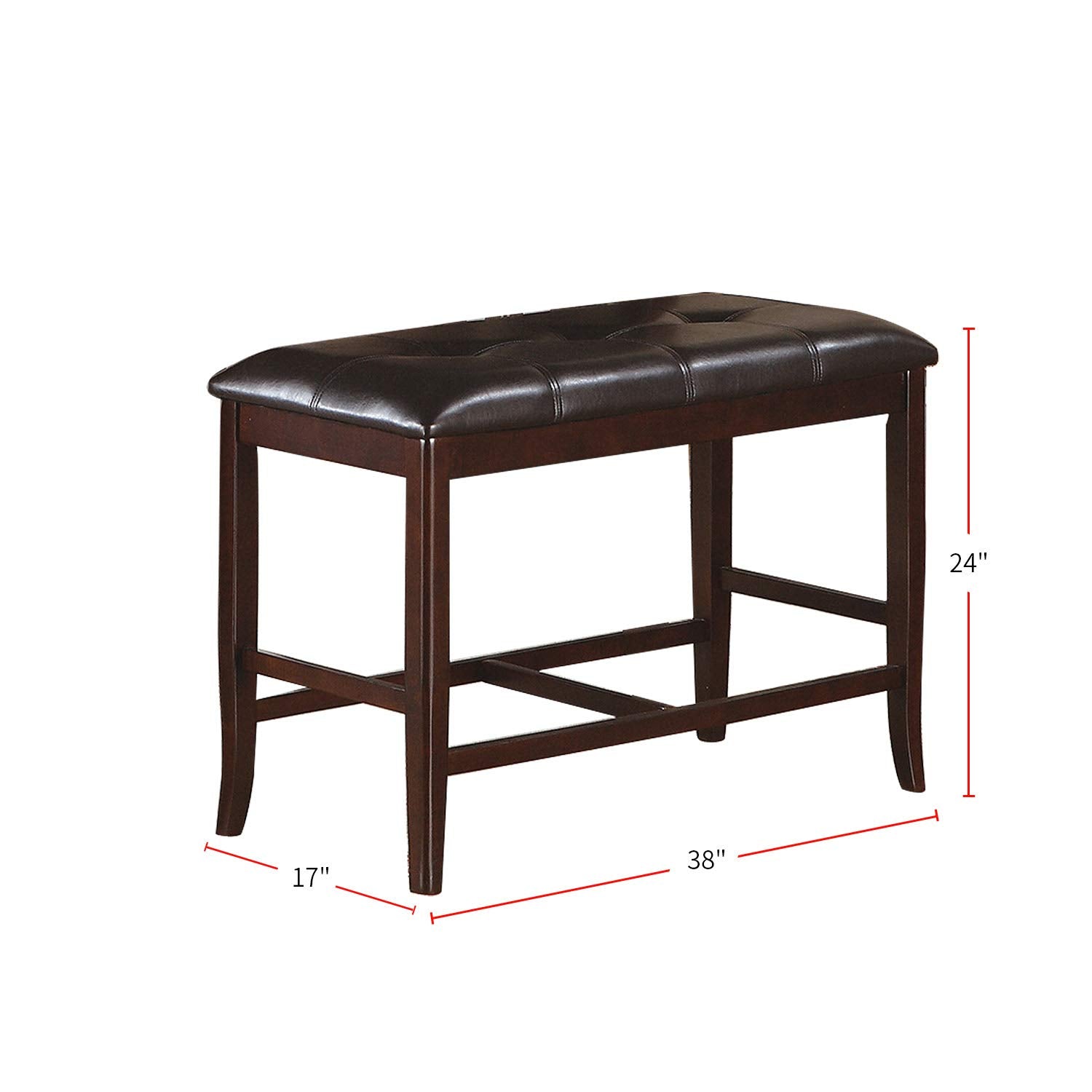 Dark brown faux leather tufted counter stool with dark wood frame  W x  D