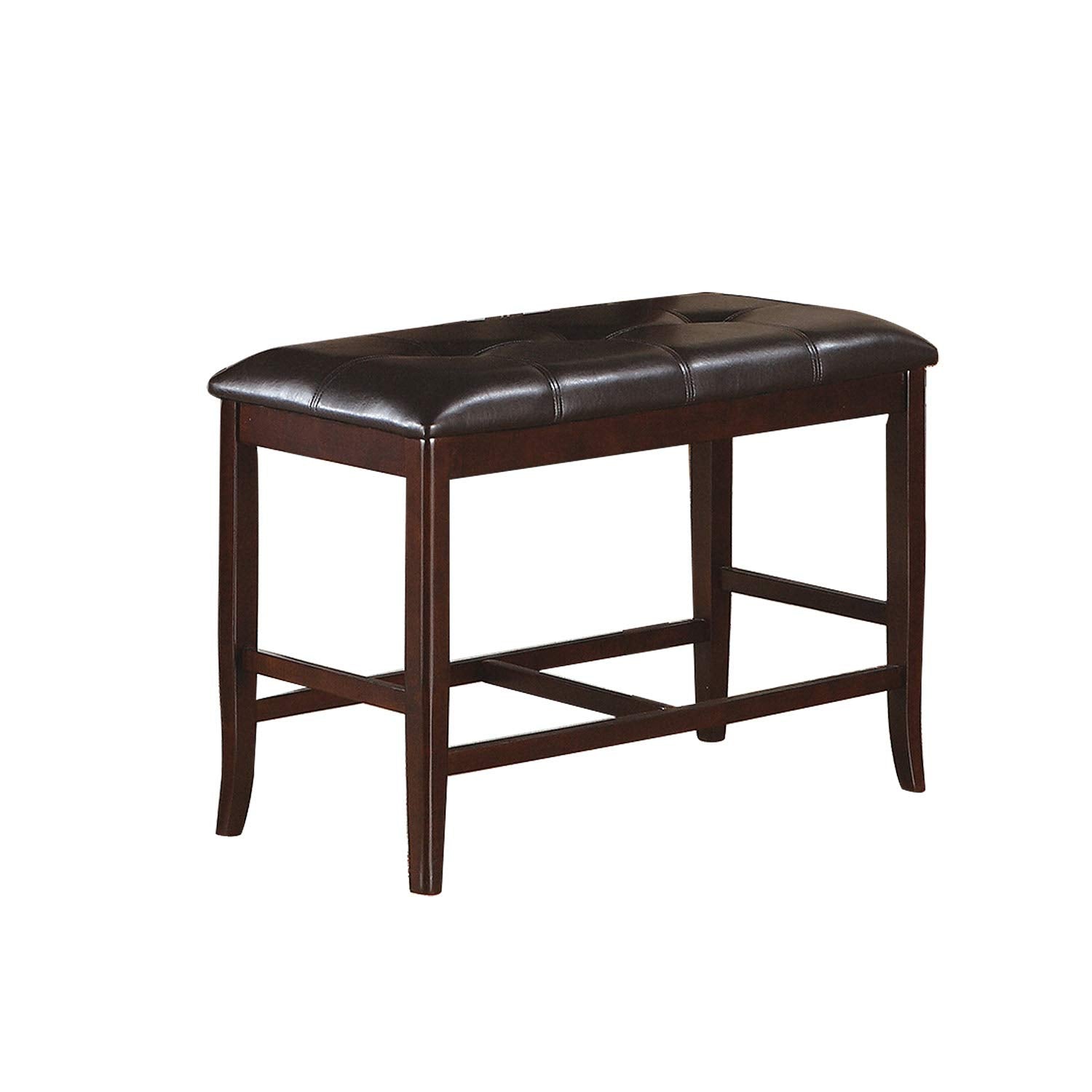 Dark brown tufted faux leather counter stool with a wooden frame