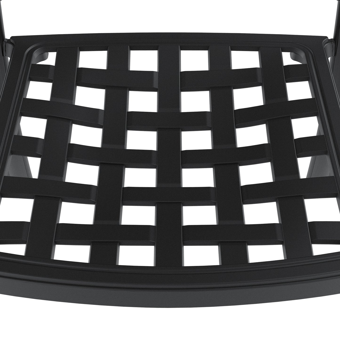 Black woven outdoor patio chair seat with detailed texture and open weave design