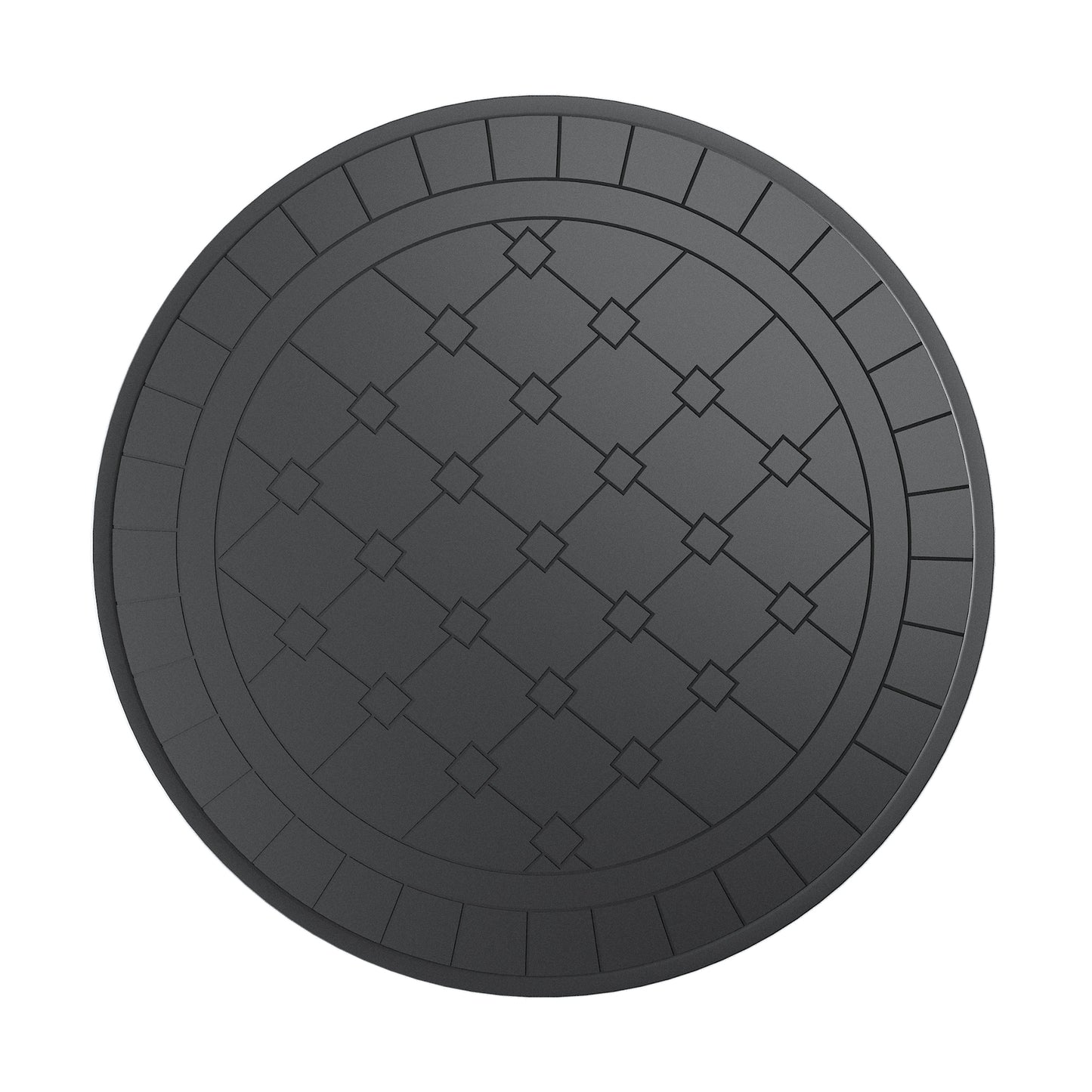 Dark gray round patio table top with geometric tile pattern