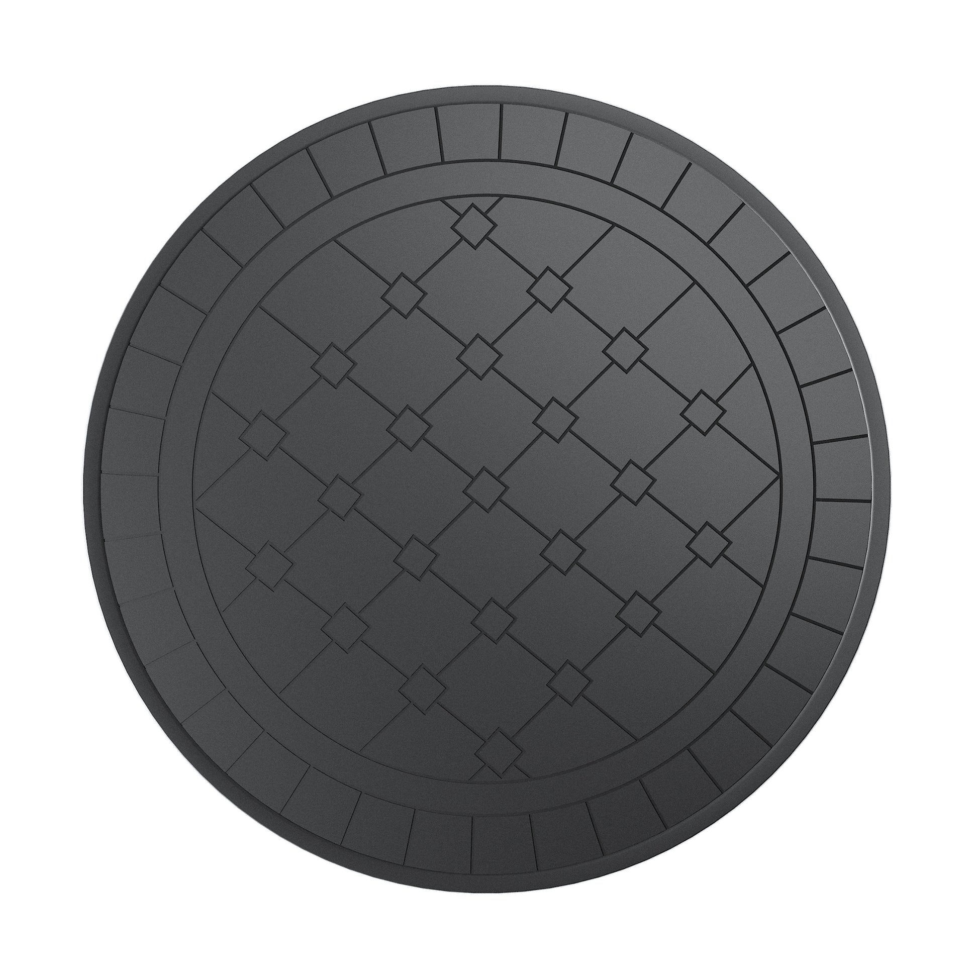 Dark gray round patio table top with geometric tile pattern