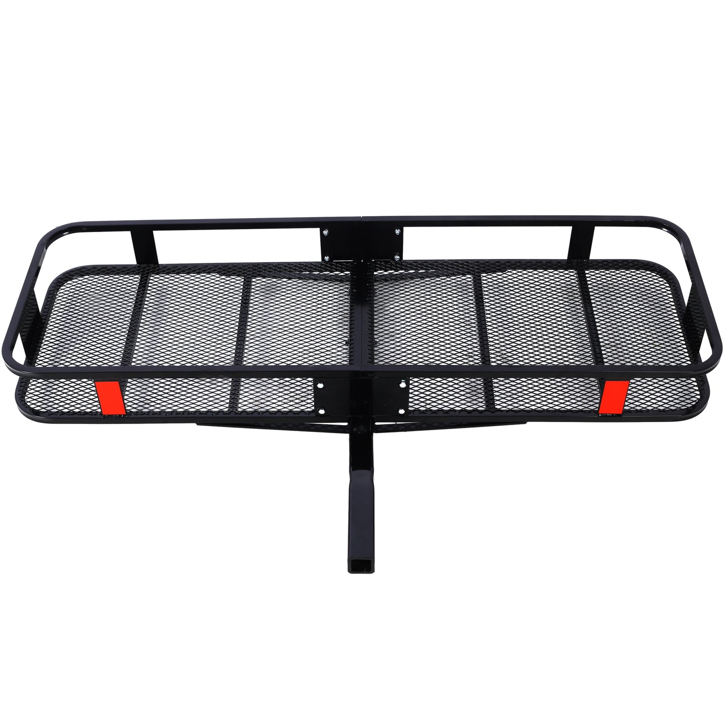 Black steel mesh hitch cargo carrier with red reflectors perfect for outdoor adventures