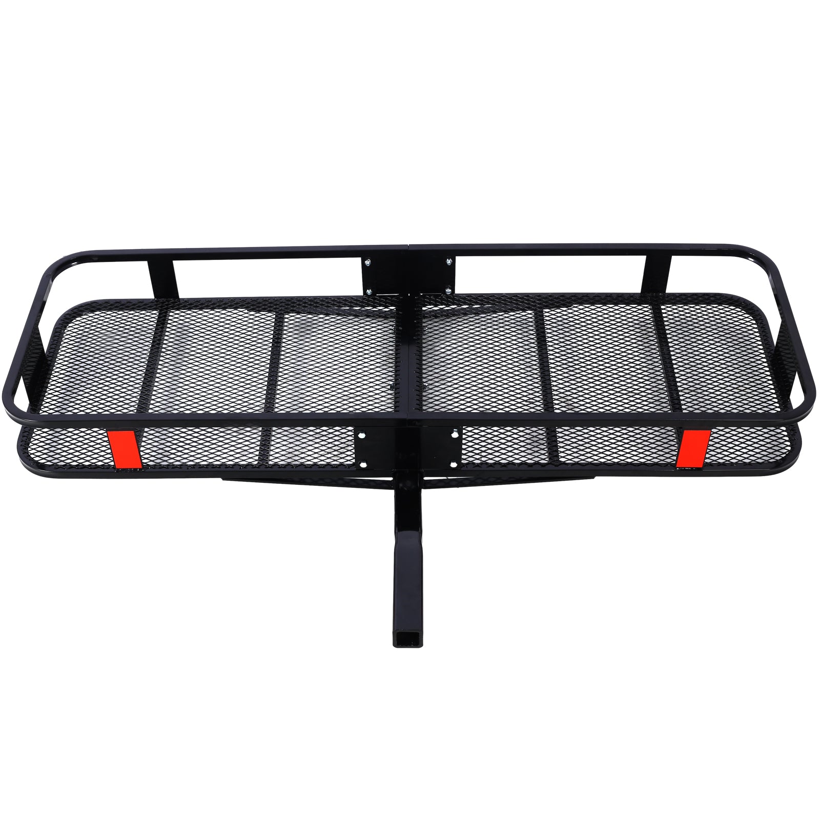 Black steel mesh hitch cargo carrier with red reflectors perfect for outdoor adventures
