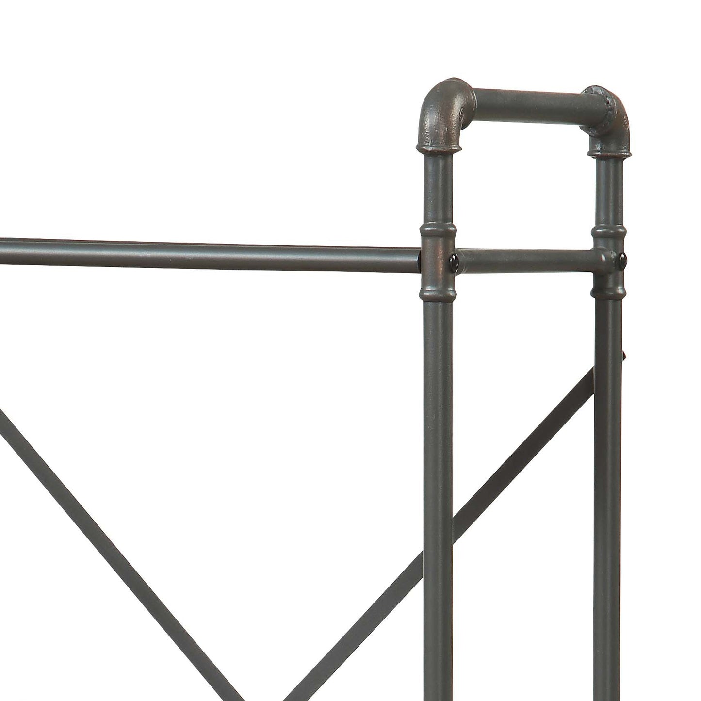 Industrial style pipe clothing rack in dark gray metal finish