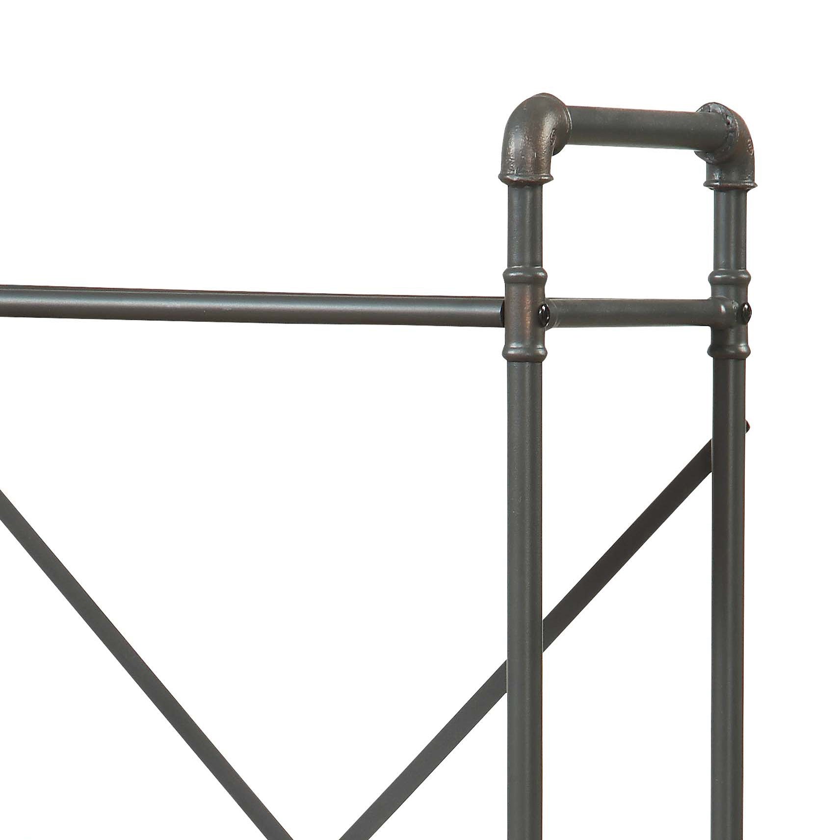 Industrial style pipe clothing rack in dark gray metal finish