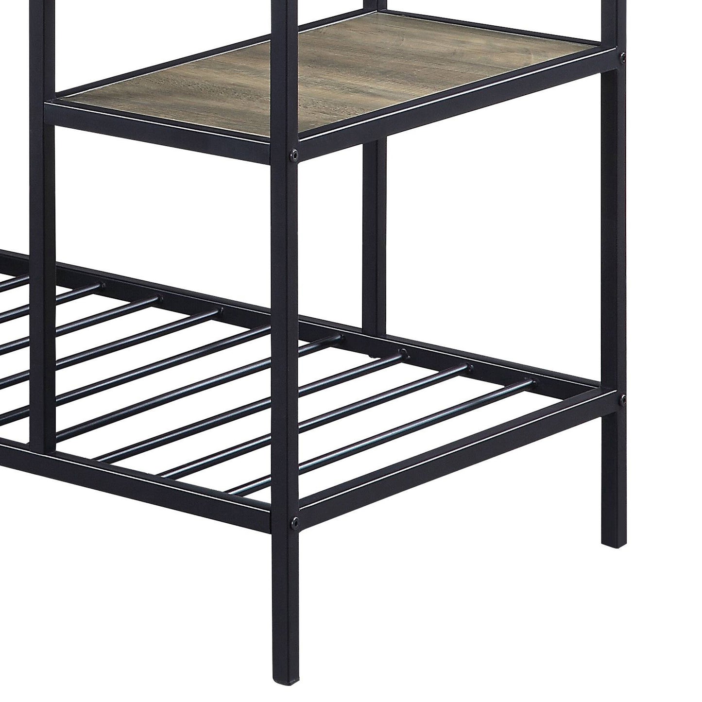 Industrial style metal shoe rack with wooden shelves
