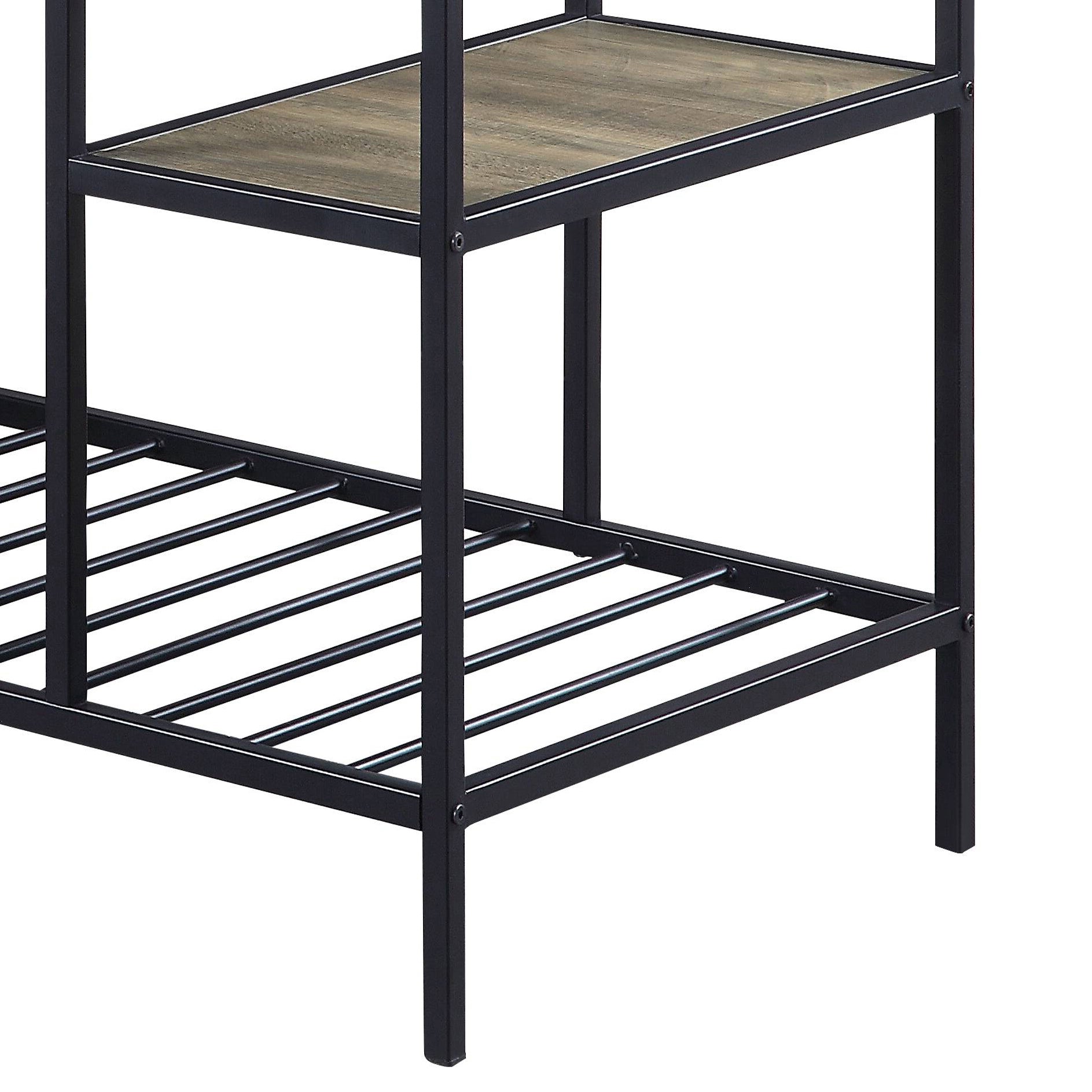 Industrial style metal shoe rack with wooden shelves