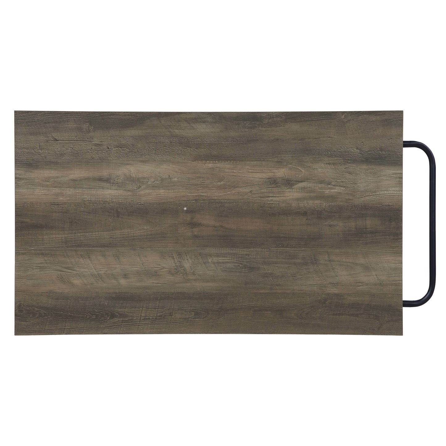 Rustic wood grain tabletop with dark metal leg detail
