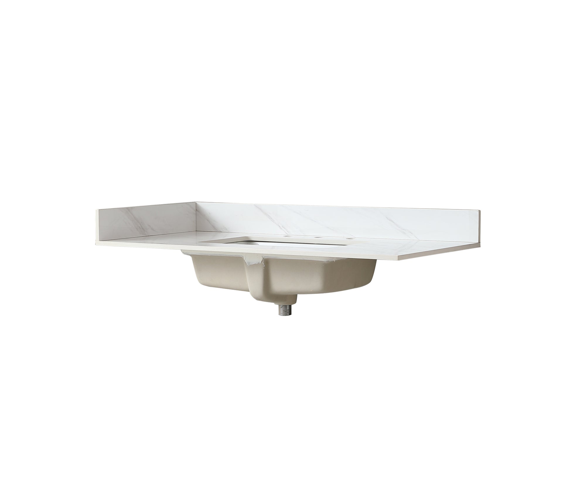 White double bowl undermount sink with marblelook quartz vanity top