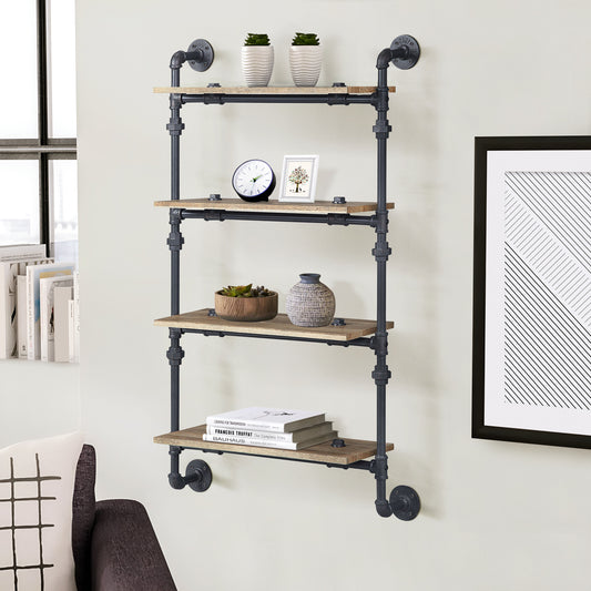 Industrial pipe shelf with wood shelves perfect for home decor accents