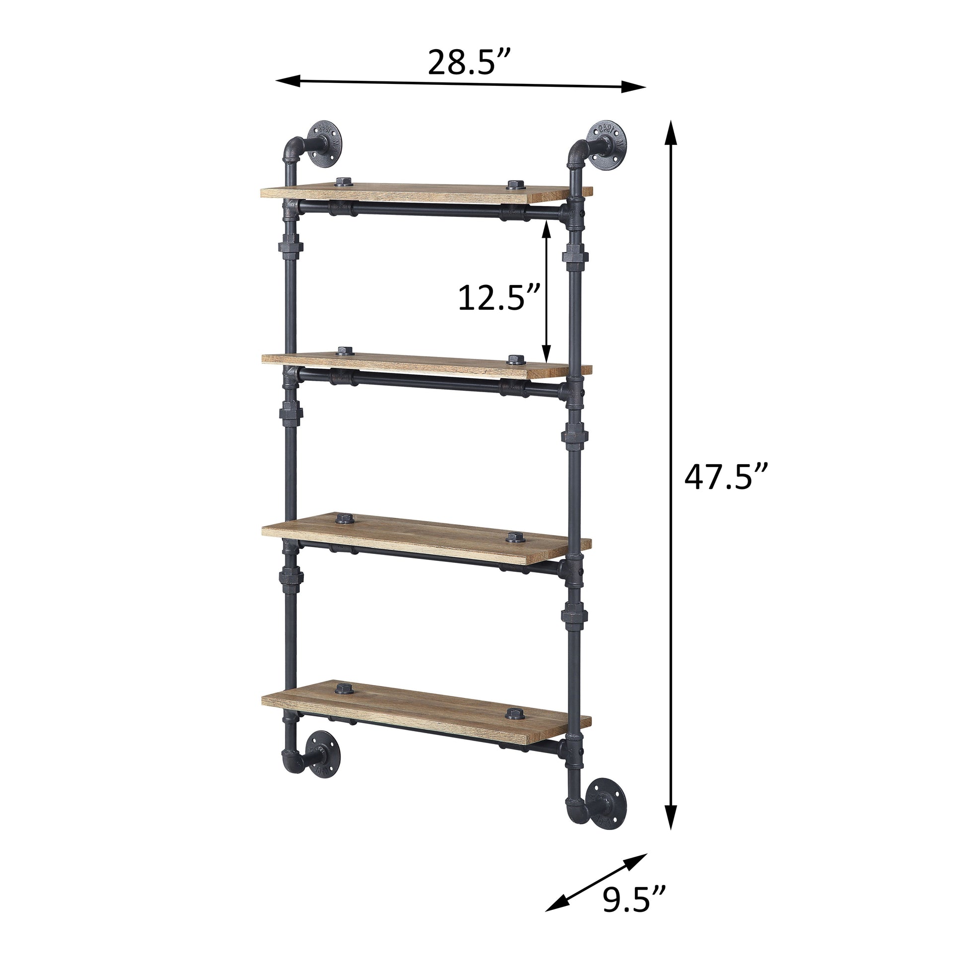 Fourtier industrial pipe shelf with rustic wood  wide