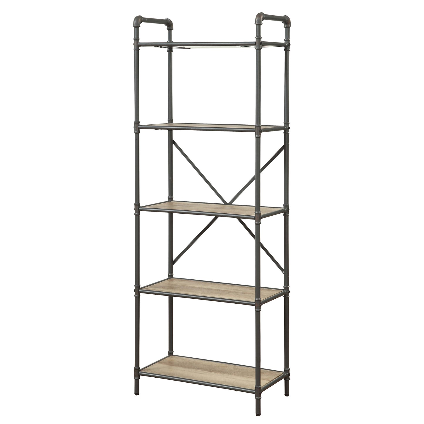 Industrial style shelf metal and wood bookcase with dark grey pipe frame