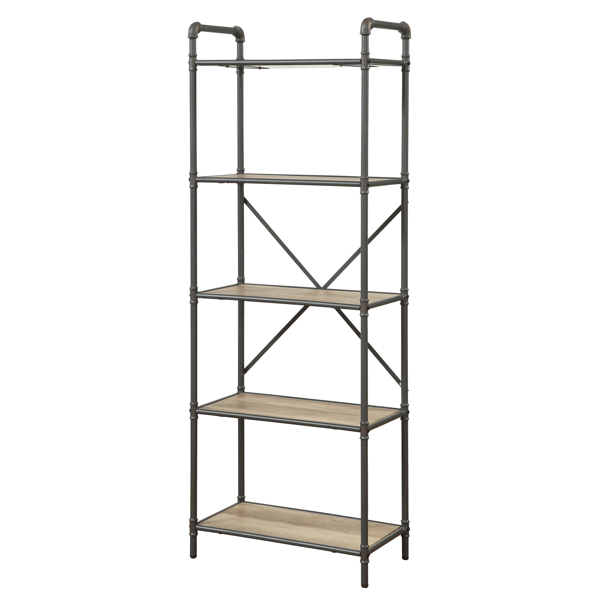 Industrial style shelf metal and wood bookcase with dark grey pipe frame