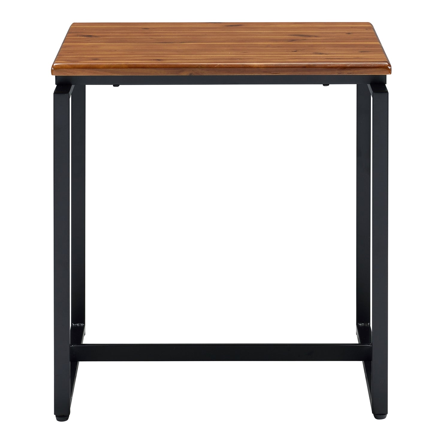 Small acacia wood side table with black metal frame perfect for compact spaces