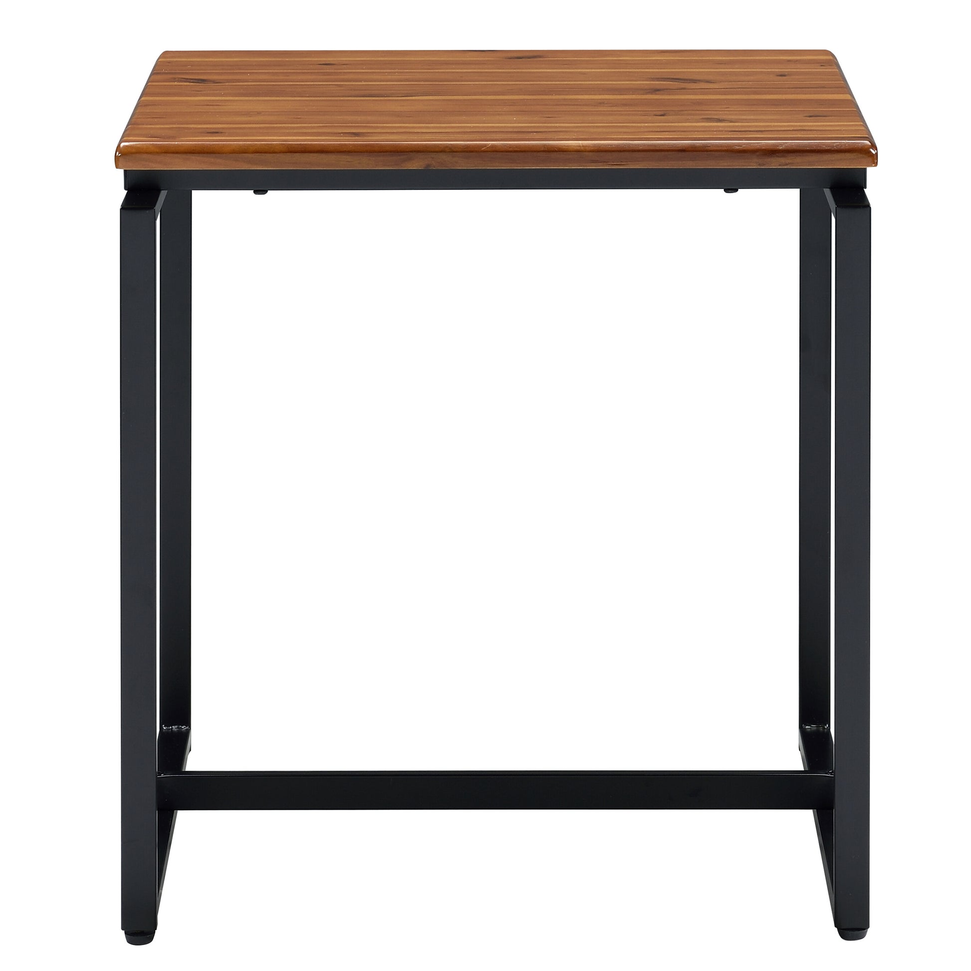 Small acacia wood side table with black metal frame perfect for compact spaces