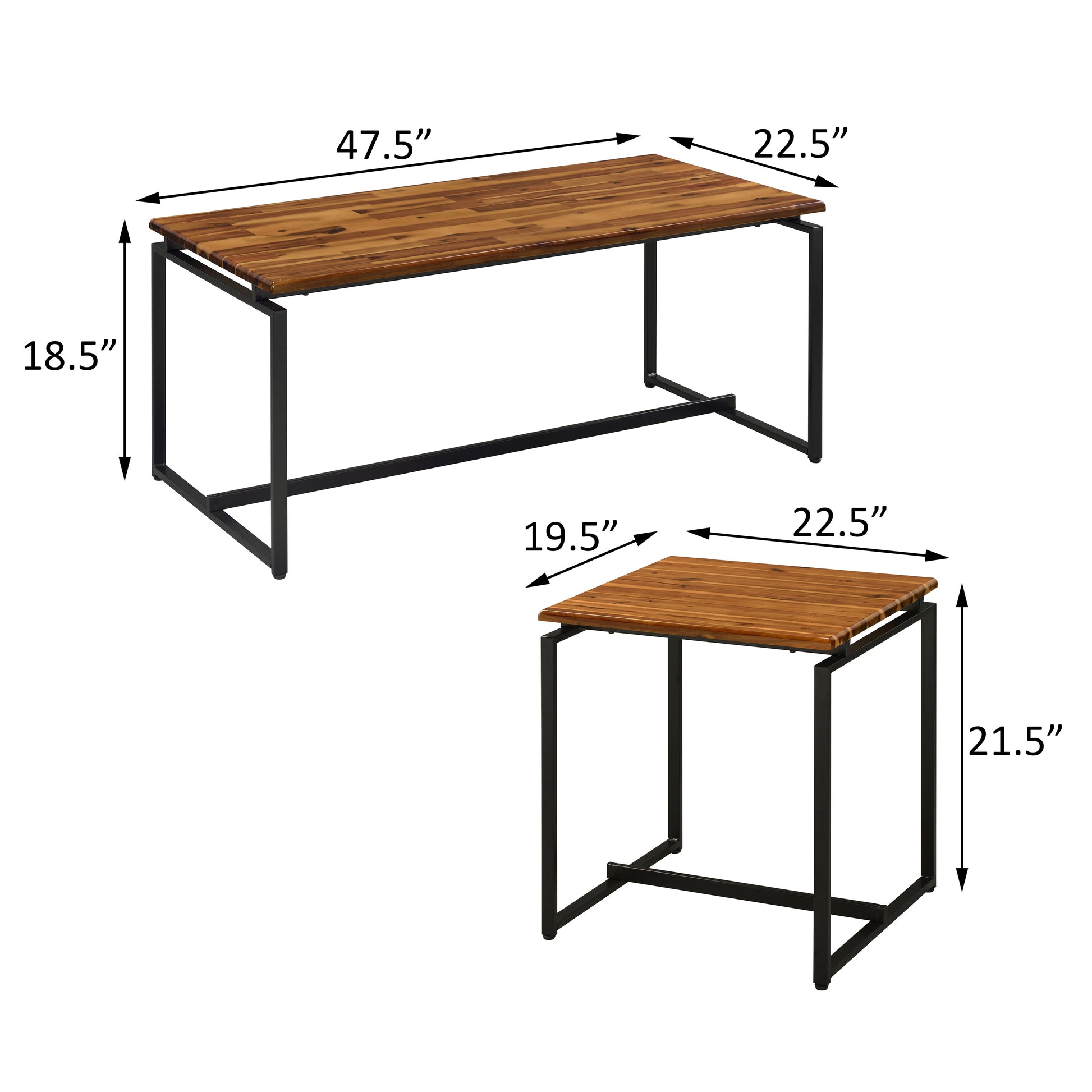 Acacia wood rectangular coffee table with black metal frame  L x  W x  H