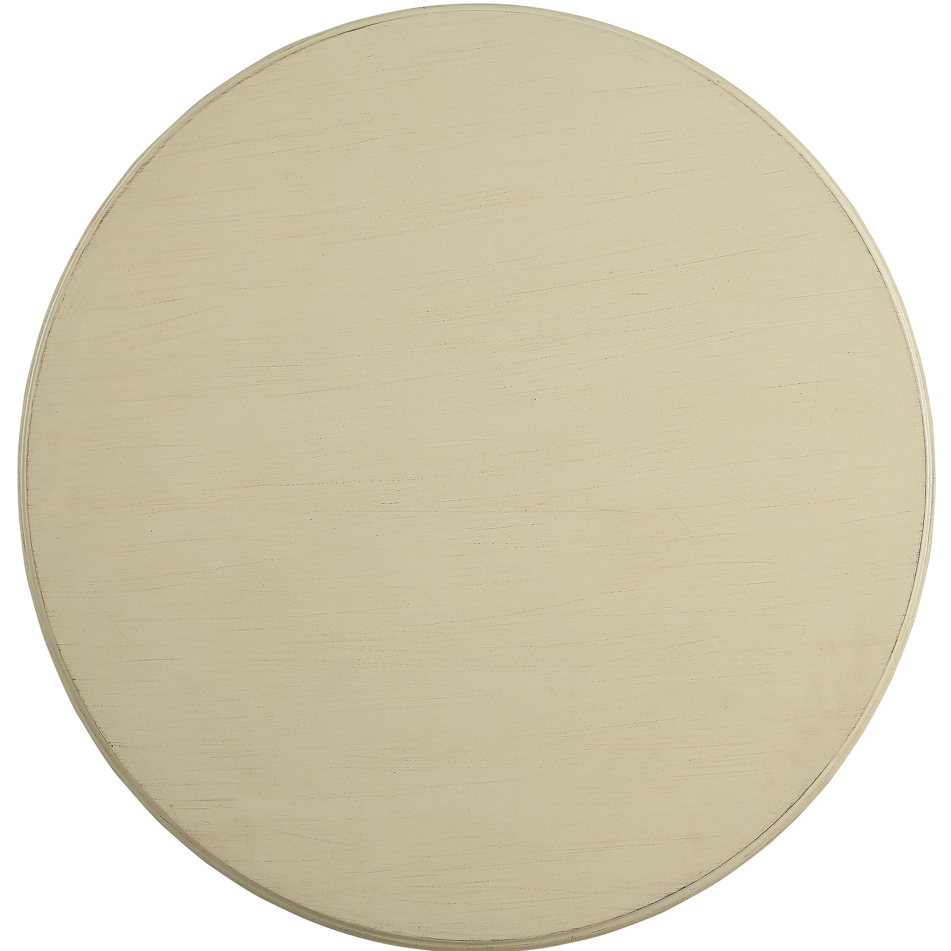 Cream distressed round wood tabletop for dining or accent tables