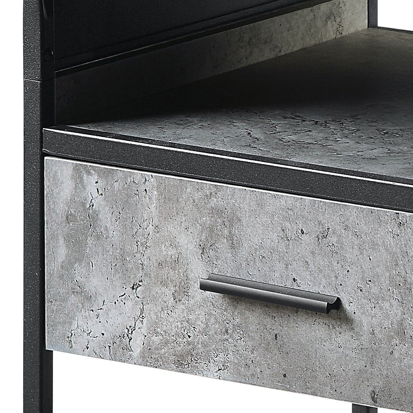 Industrial style bedside table with concretelook drawer and black metal handle