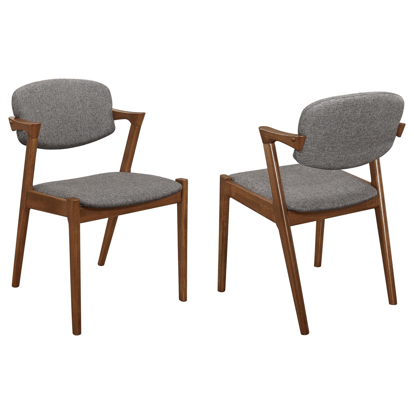 Gray upholstered armchair with walnut wood frame modern design