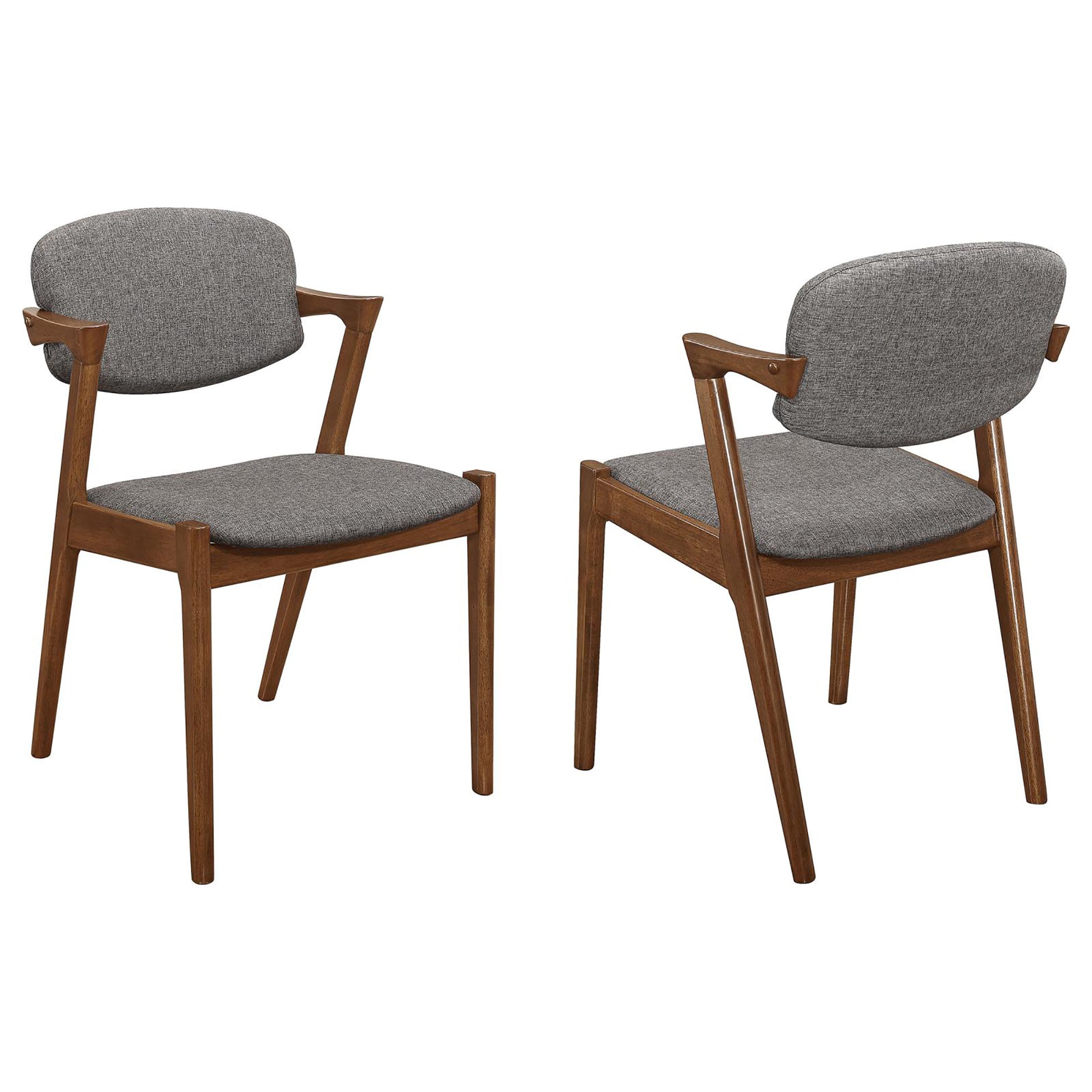 Gray upholstered armchair with walnut wood frame modern design