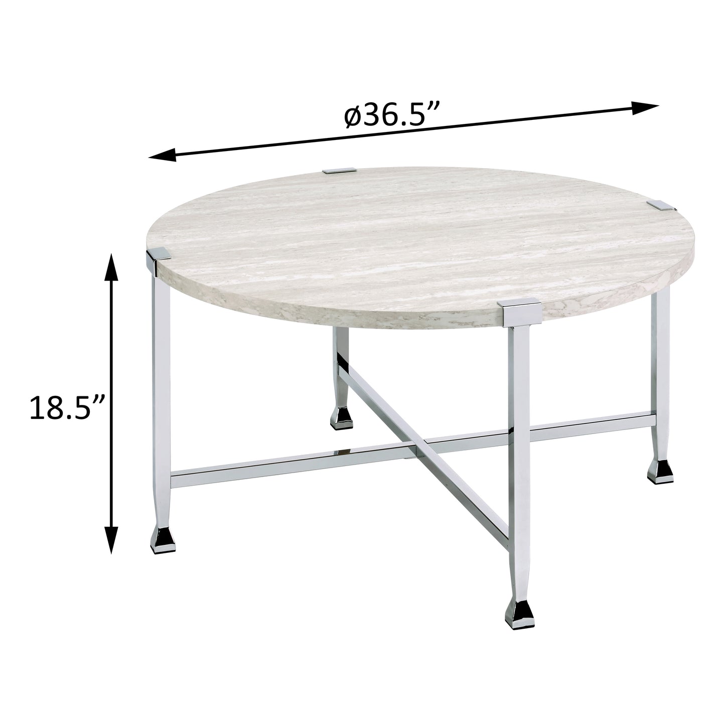 Round travertine coffee table with chrome legs  inch diameter