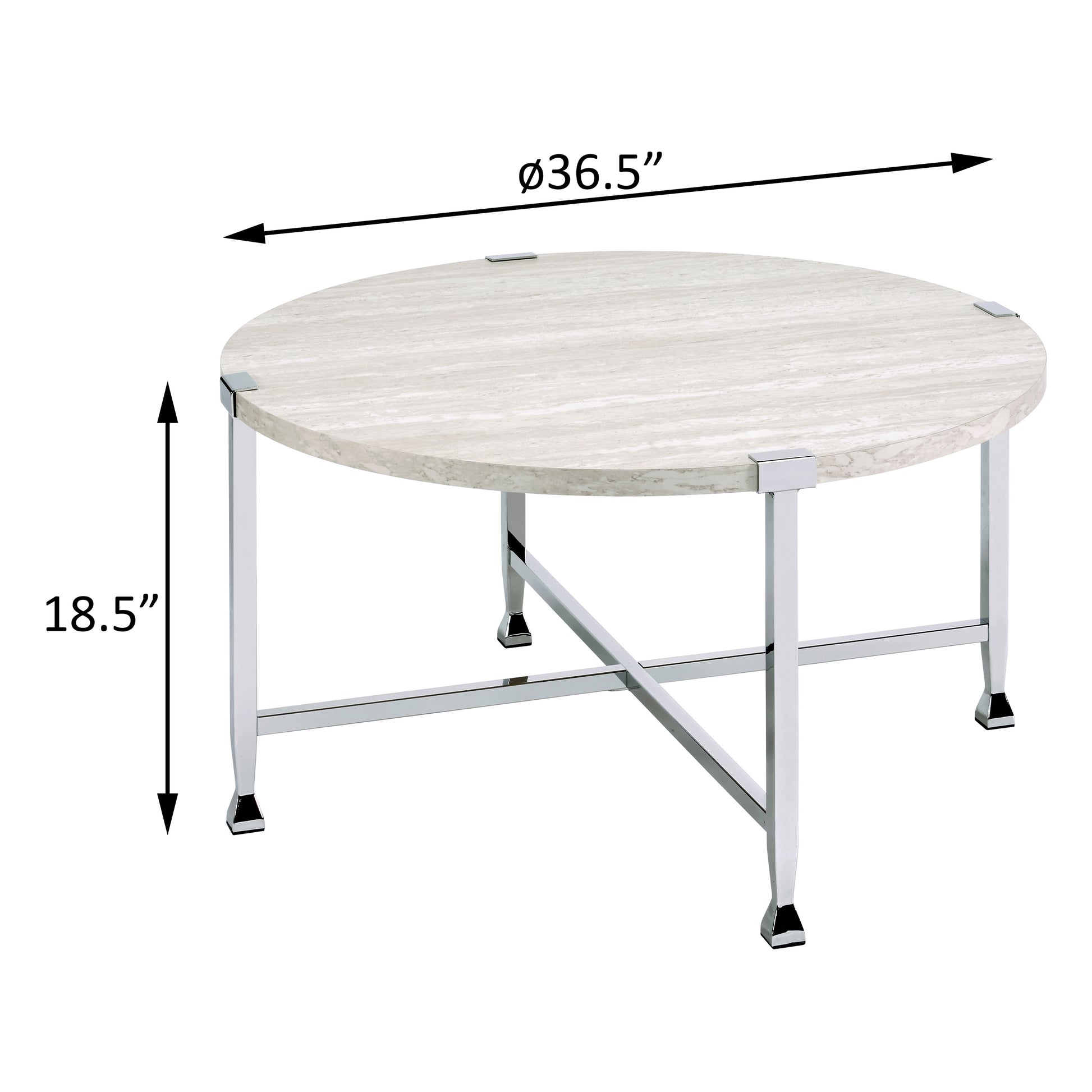 Round travertine coffee table with chrome legs  inch diameter