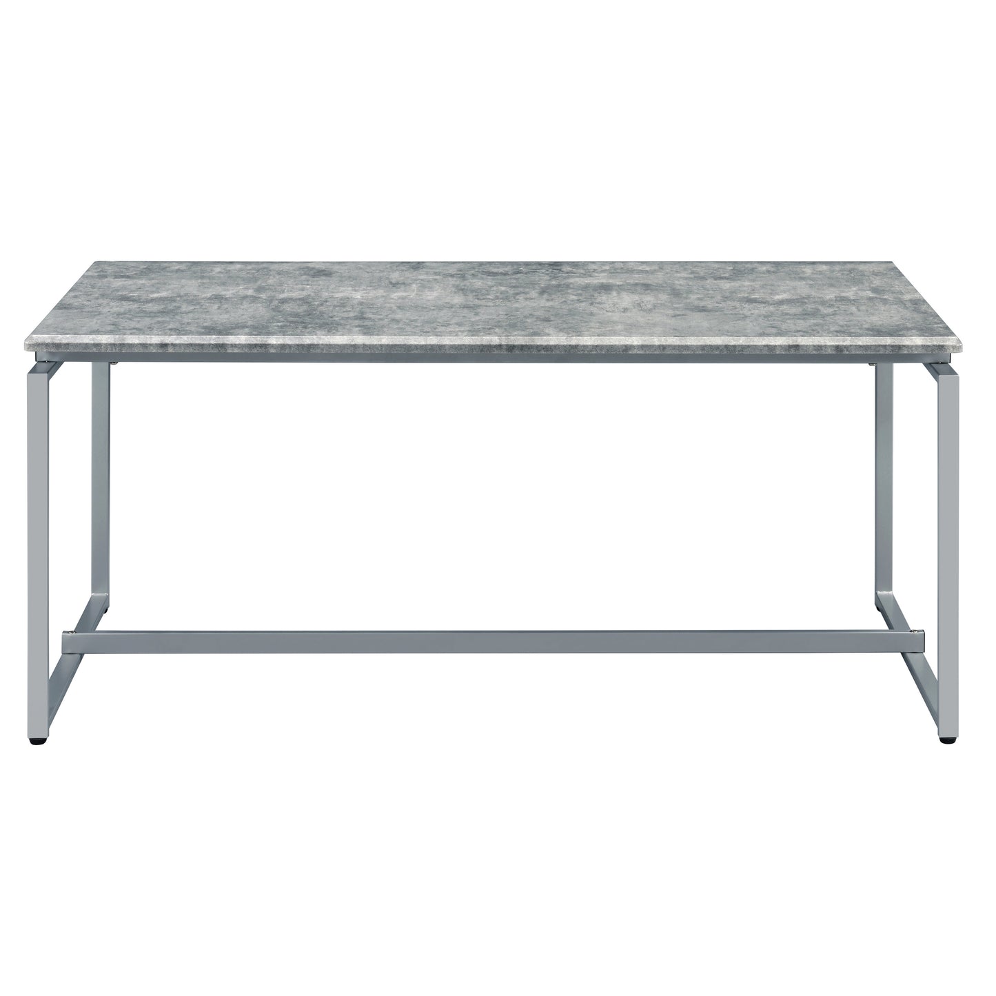 Modern grey marble top dining table with silver metal legs