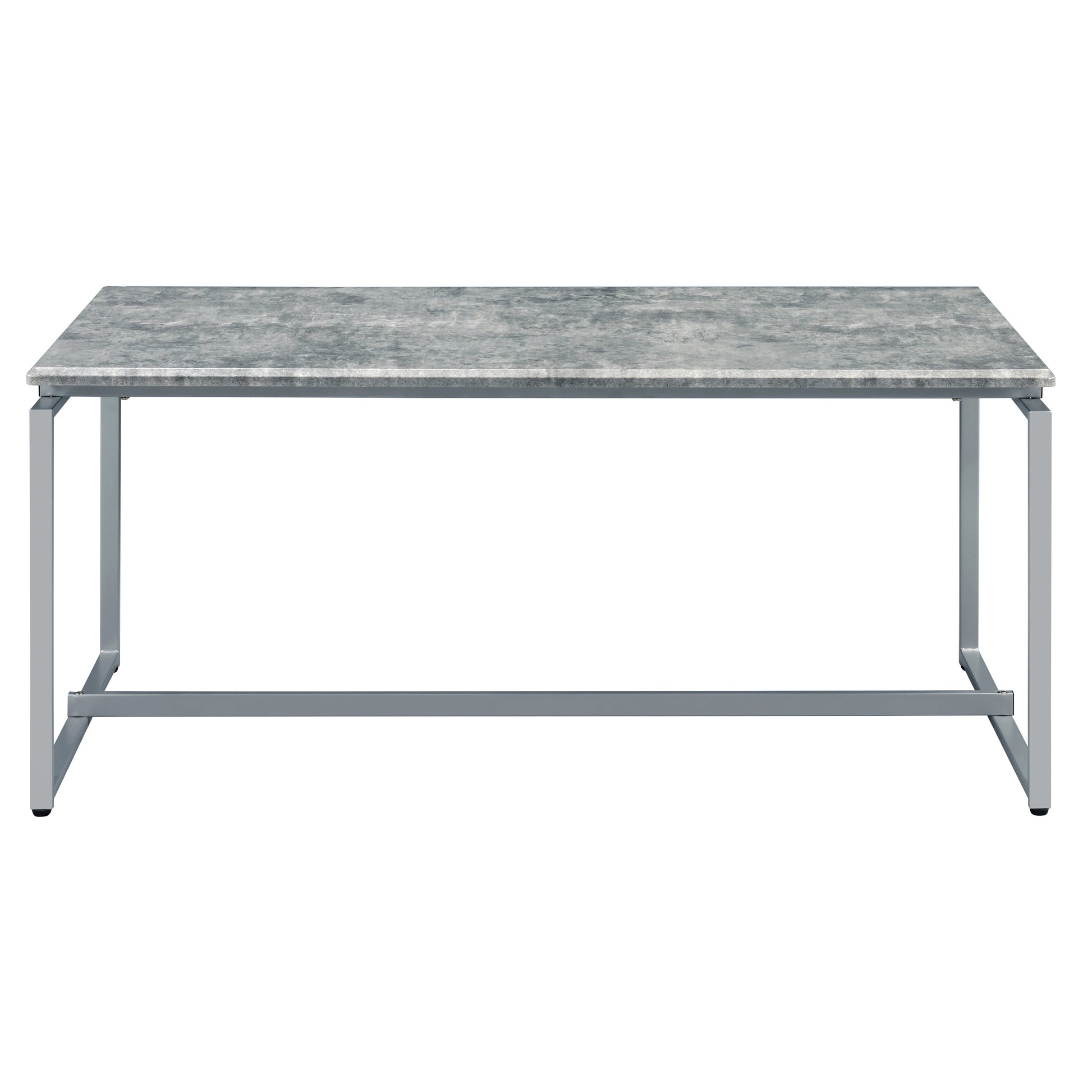 Modern grey marble top dining table with silver metal legs