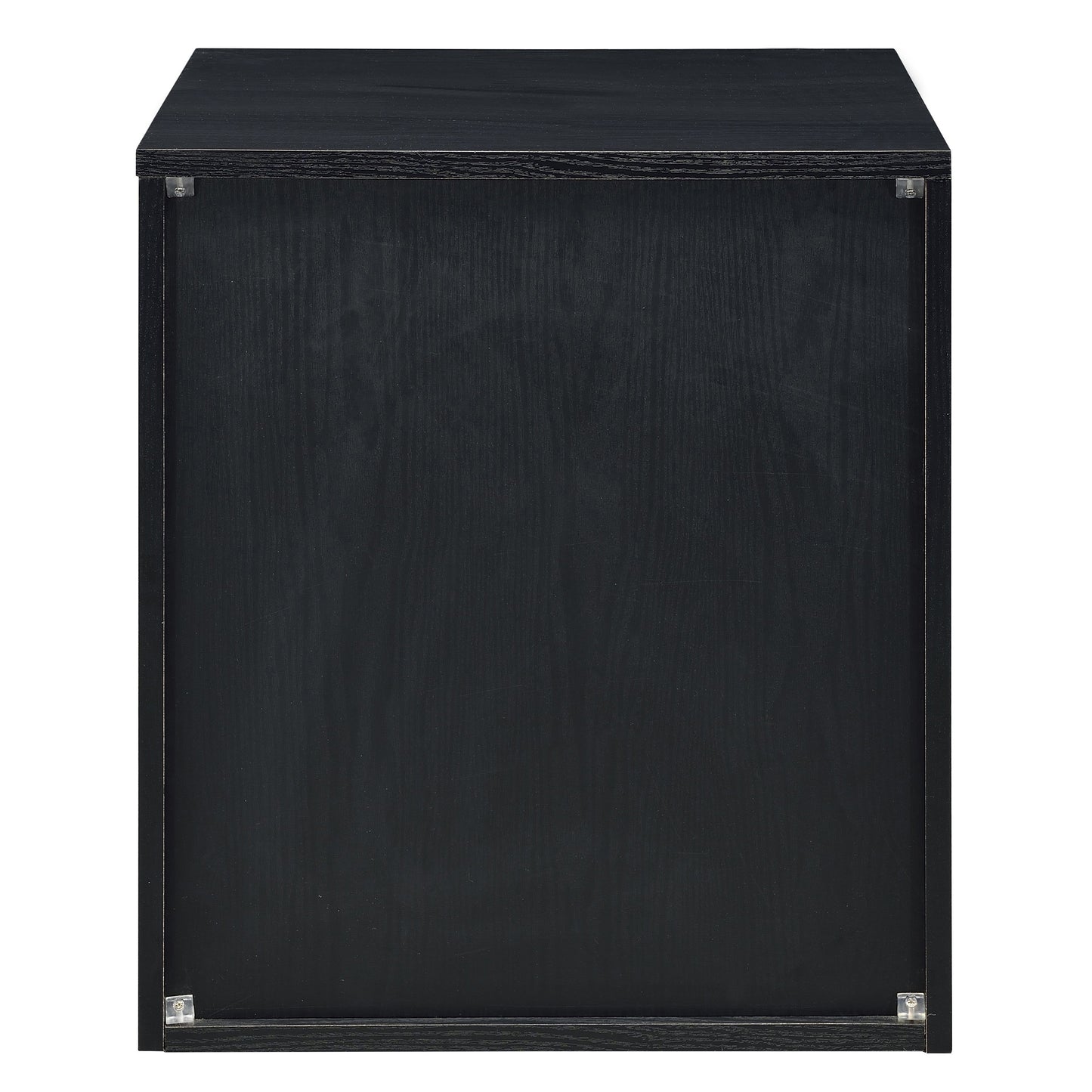 Modern black wood grain storage cube with visible hardware details