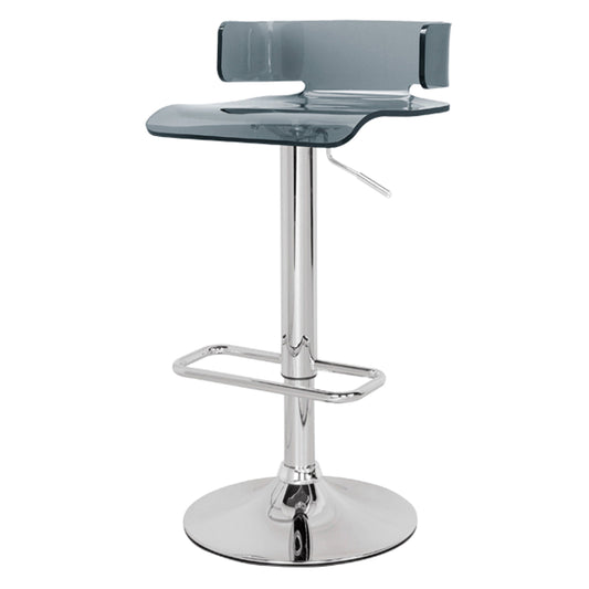Smoky grey acrylic modern bar stool with adjustable height and chrome base