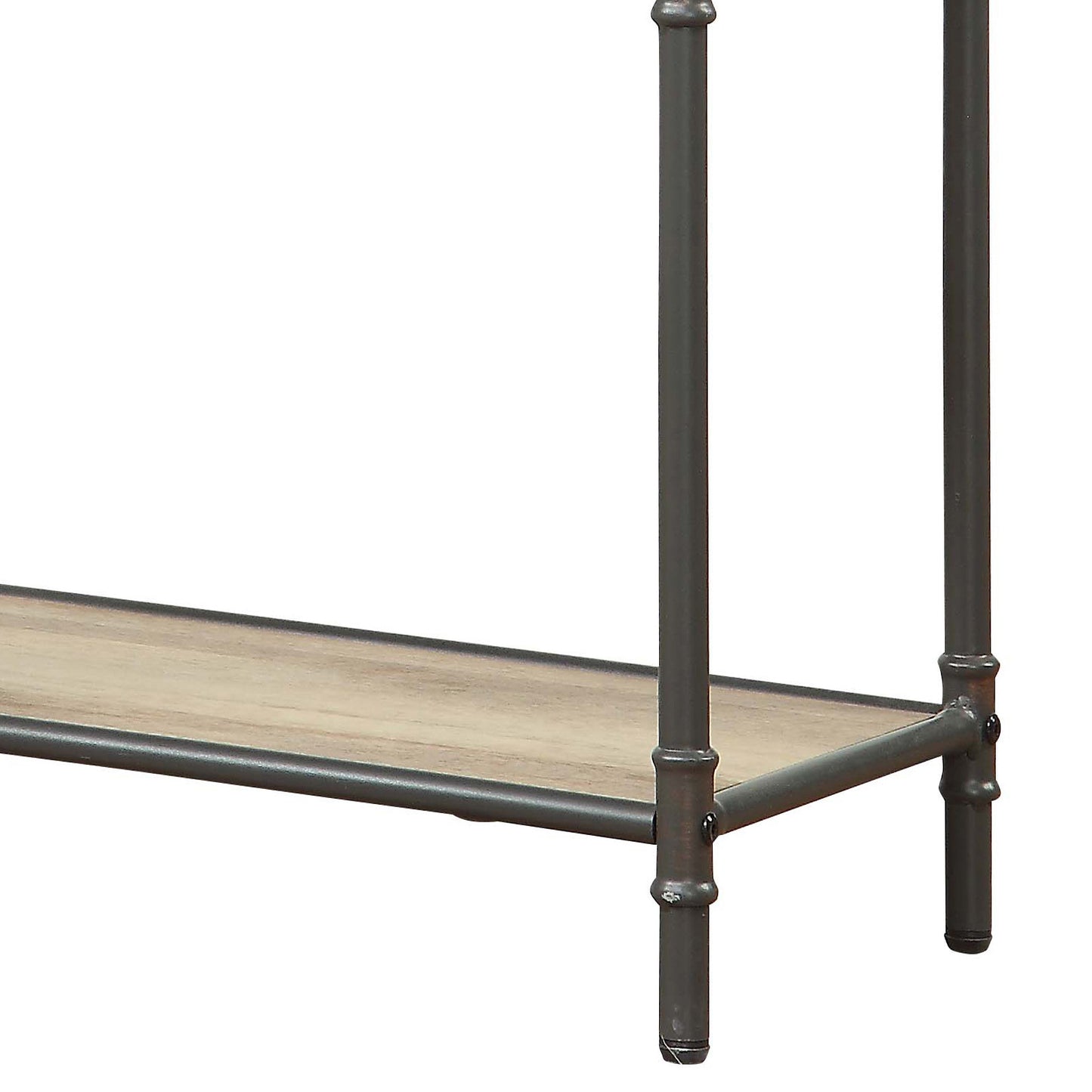 Rustic industrial bookshelf with dark metal frame and light wood laminate shelf