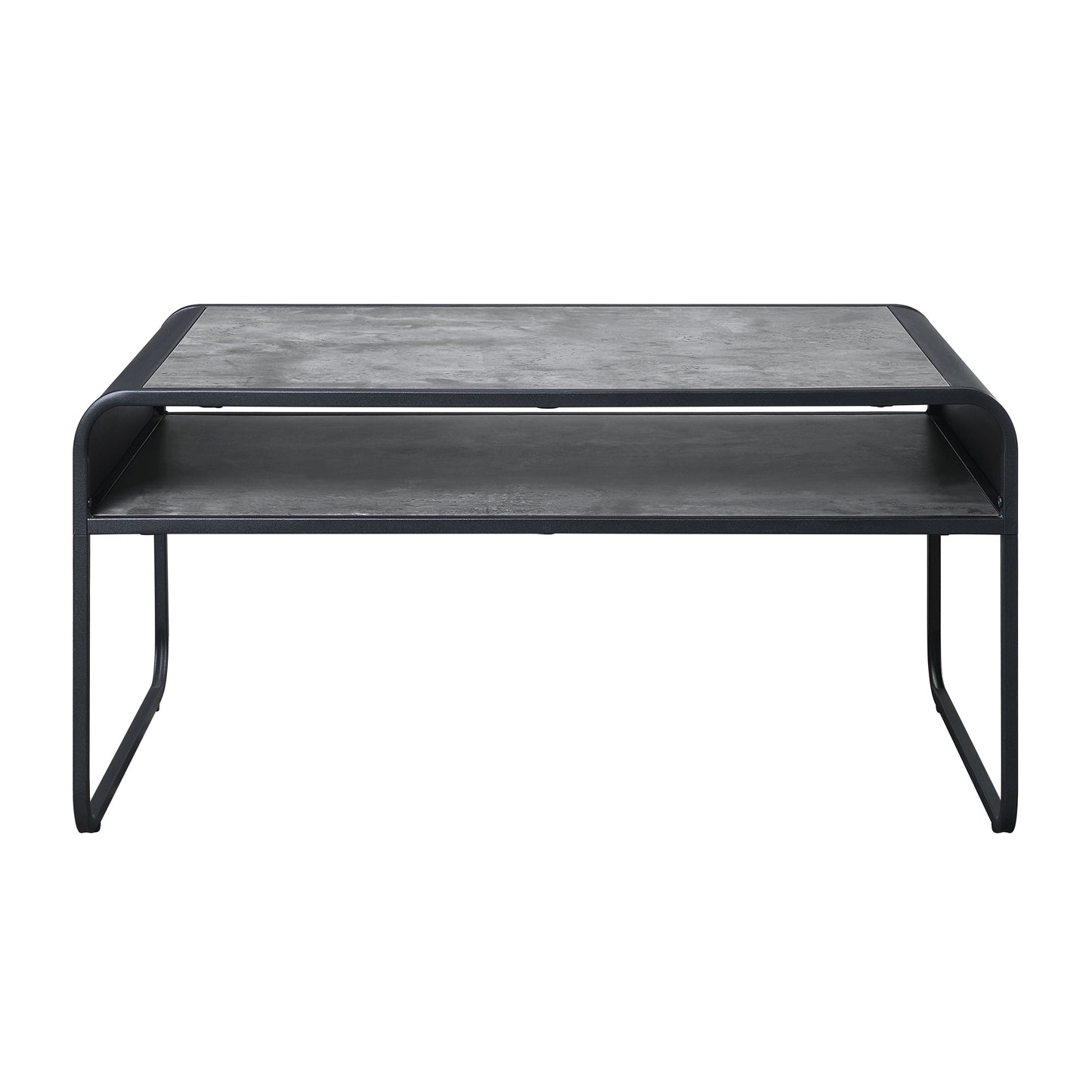 Modern twotier coffee table with dark grey faux stone top and shelf