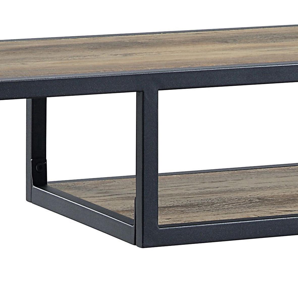 Rustic wood and black metal console table with open shelf