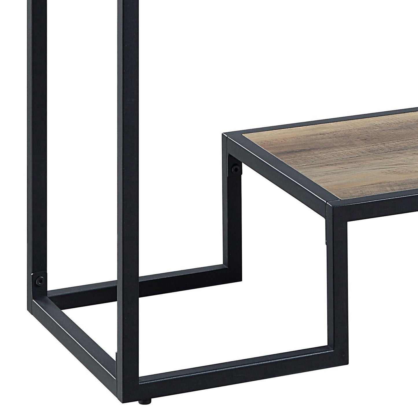 Industrial style side table with reclaimed wood top and black metal frame