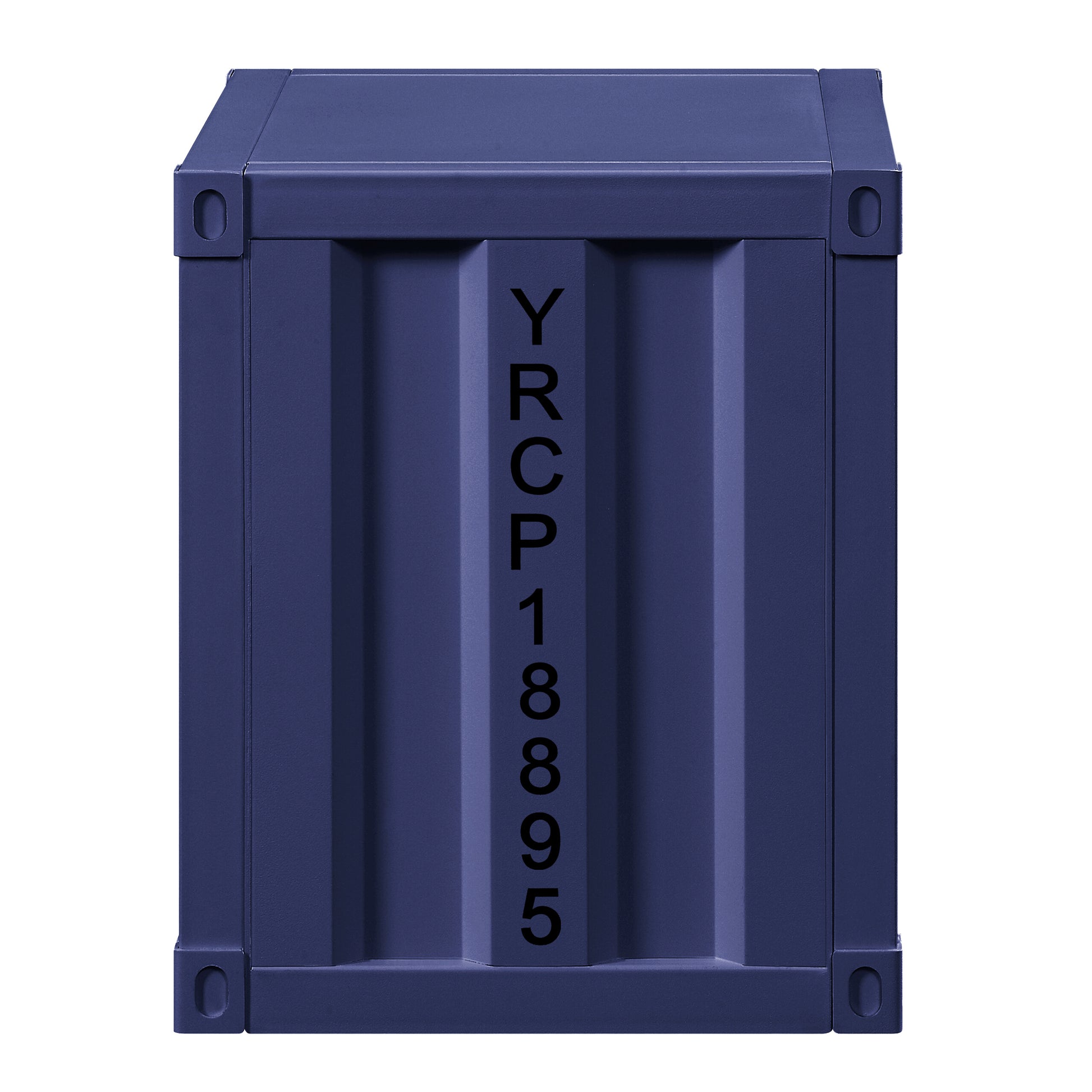 Durable navy blue storage container with corrugated texture and alphanumeric markings for efficient organization