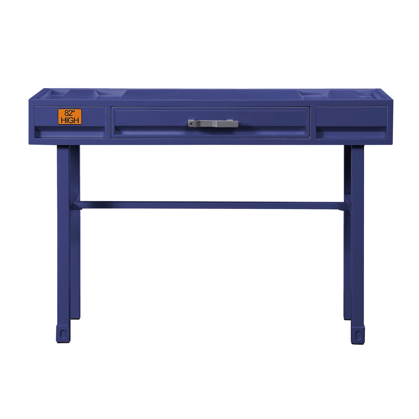 Deep blue metal console table with one drawer and minimalist design for modern homes