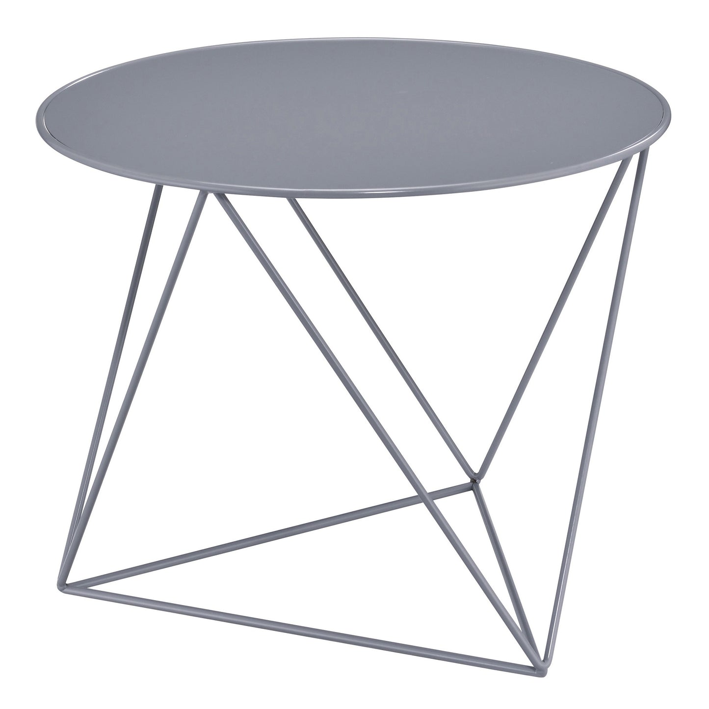 Modern grey metal round side table with geometric wire base perfect accent furniture