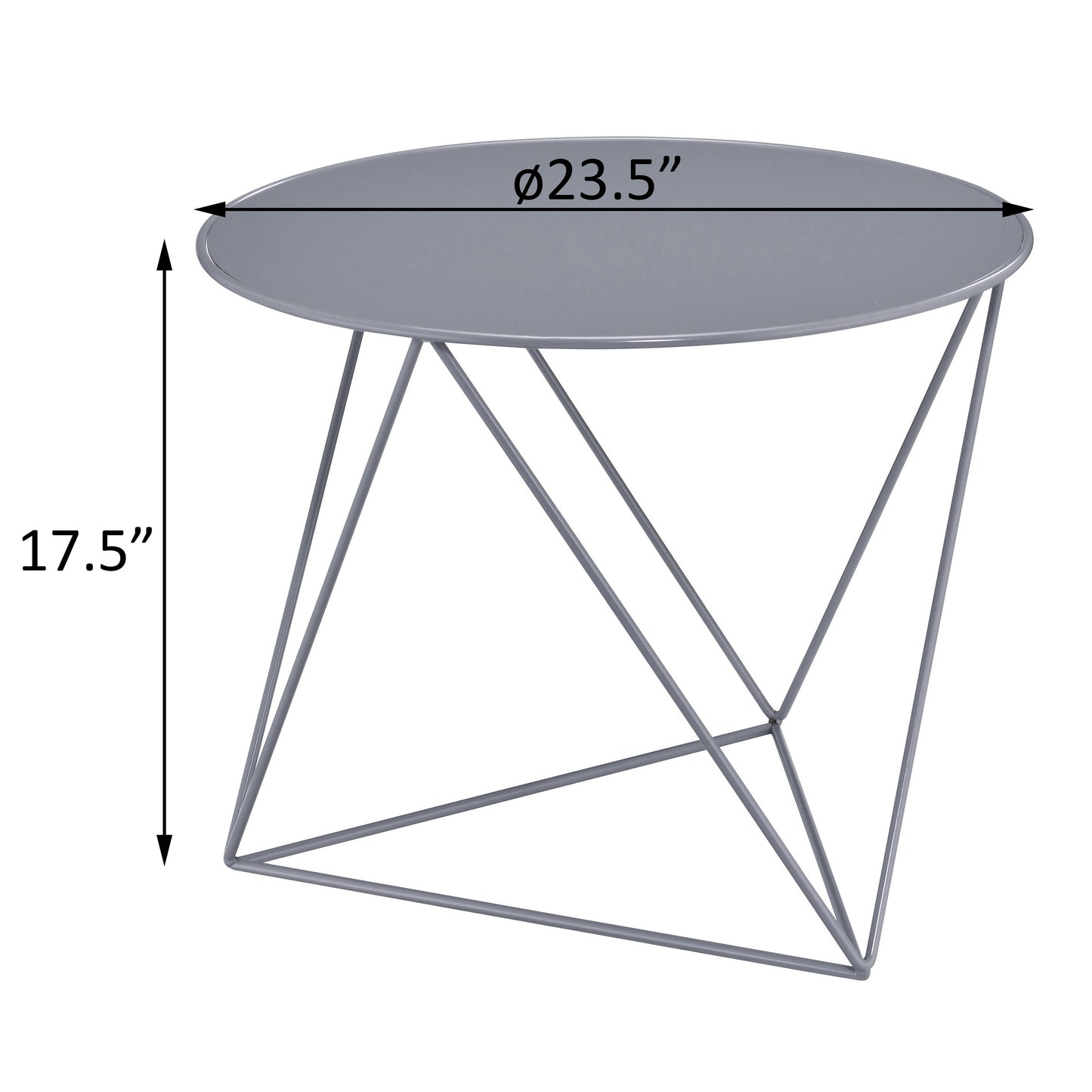 Gray metal side table with geometric base  inch diameter and  inch height
