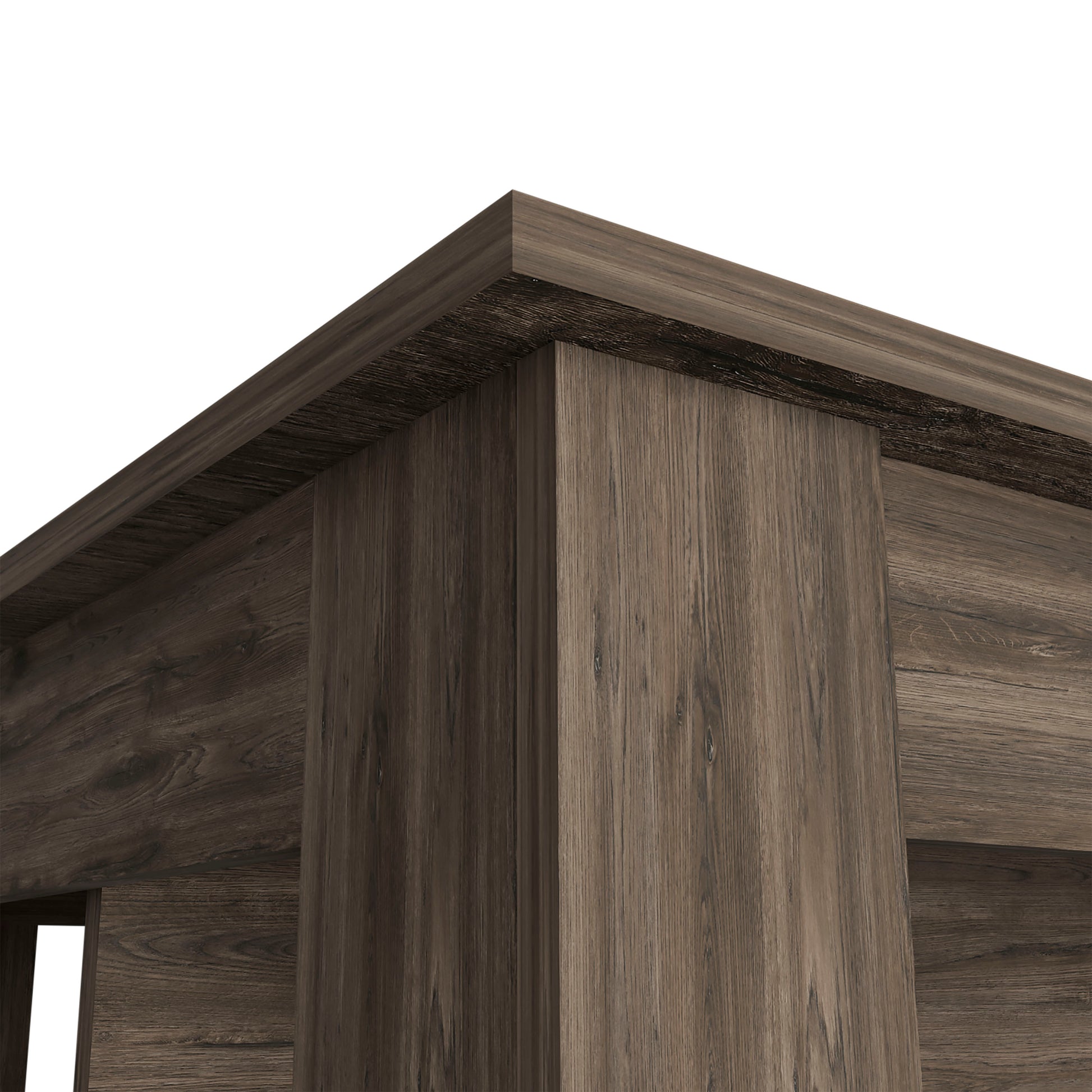 Dark oak laminate corner detail on modern furniture