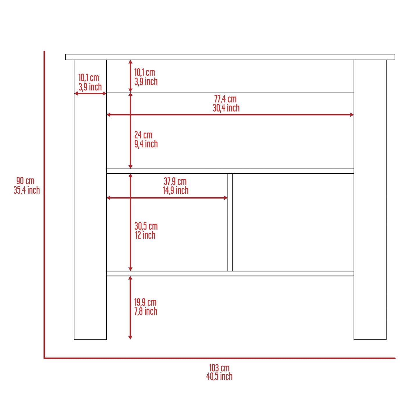 Line drawing of a side table with dimensions