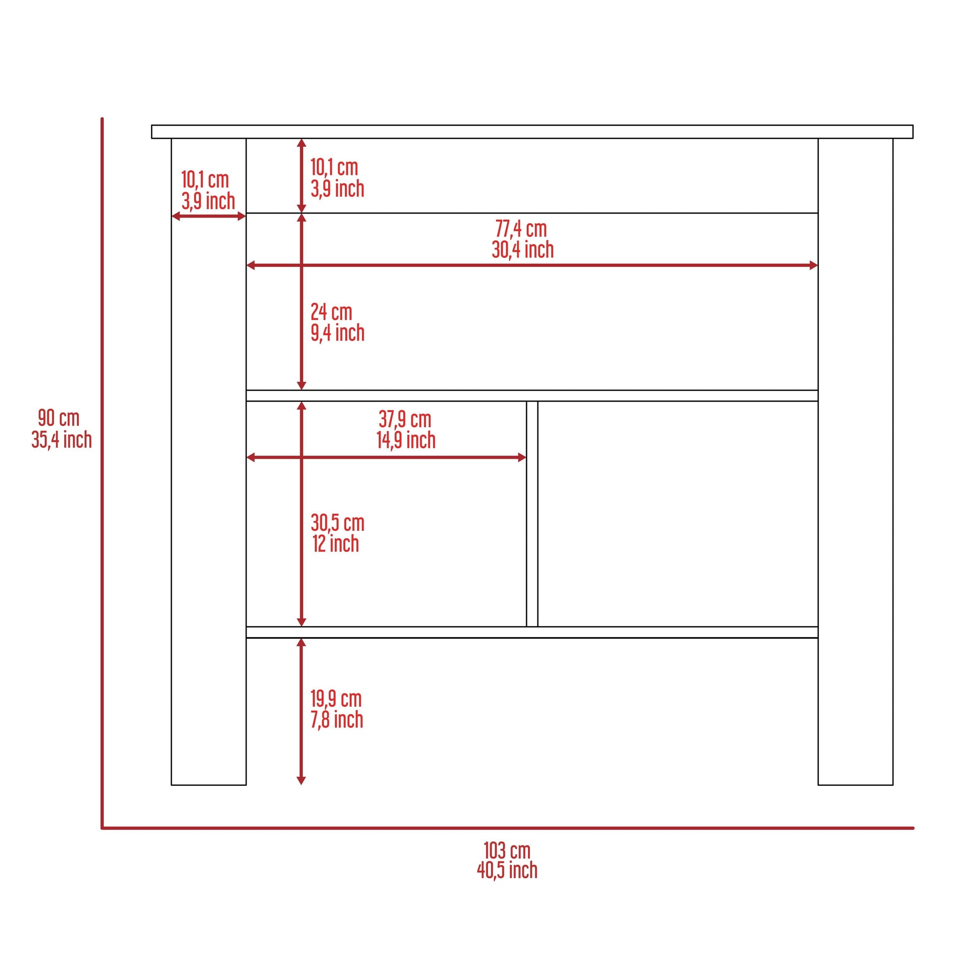 Line drawing of a side table with dimensions