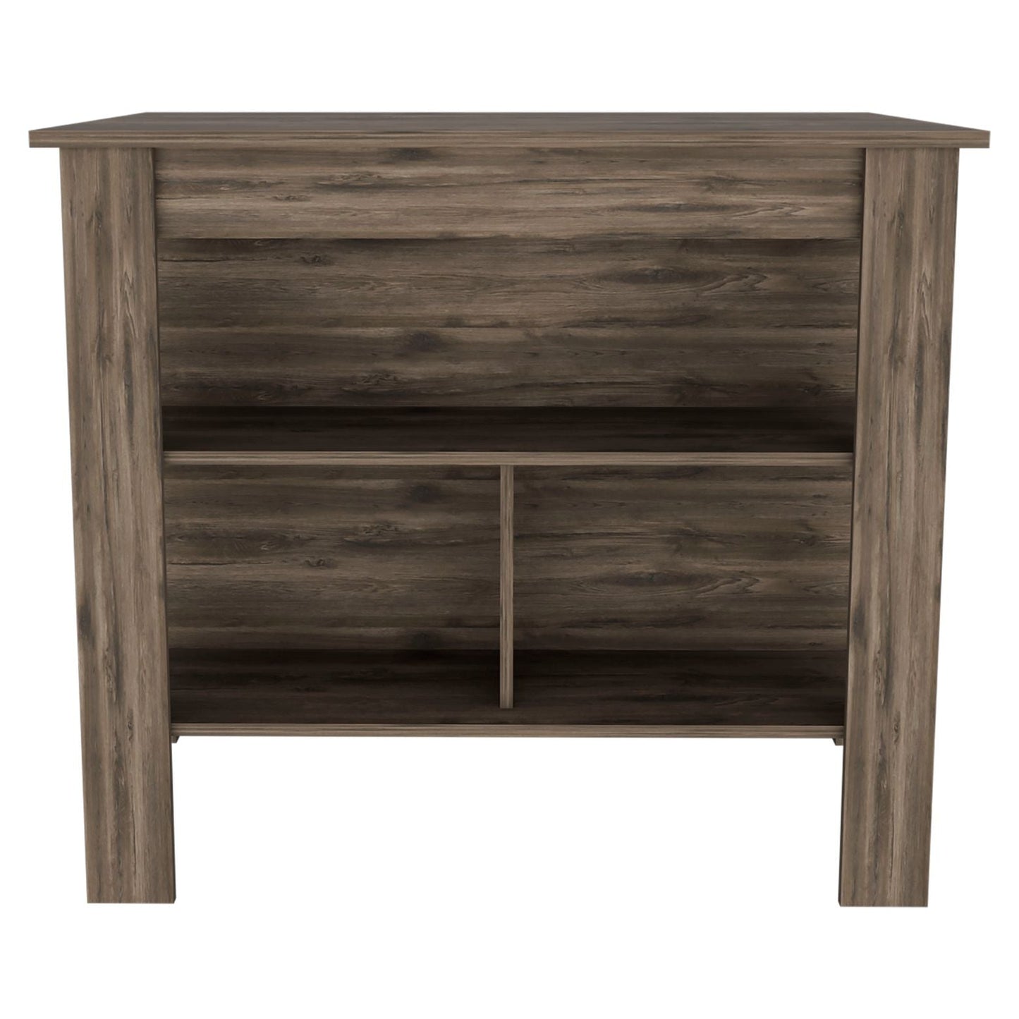 Dark wood media console with open shelving
